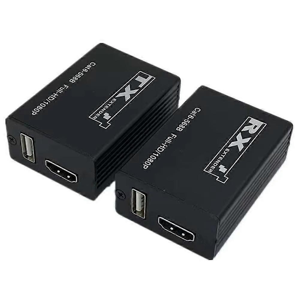 30M USB Extender Transmitter Receiver HDMI-Compatible 1080p PC to TV over Cat6 Cat7 RJ45 Ethernet Audio VideoConverter,B
