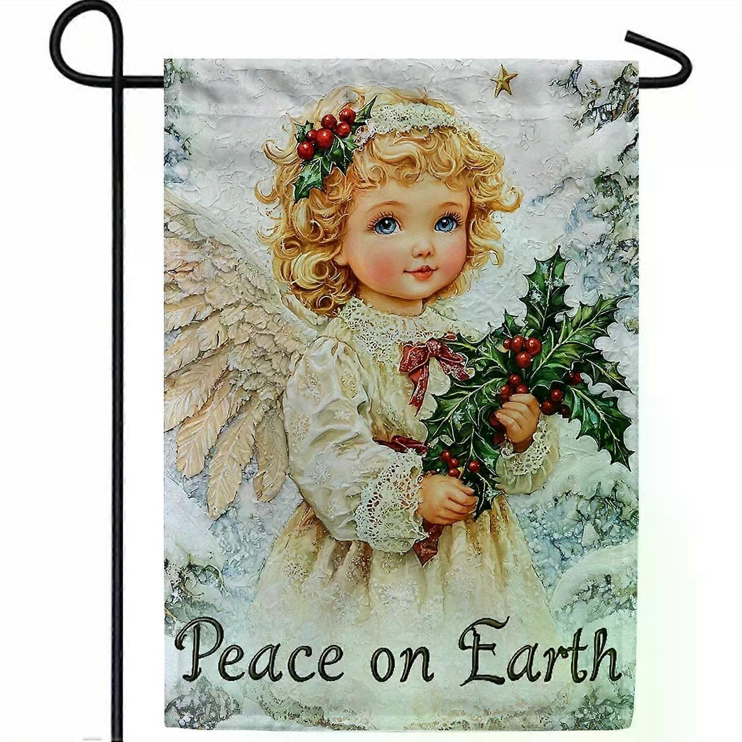 דגל גן חג המולד 12x18 אינץ' דו צדדי וינטג' חג המולד אמריקה לנצח שלום עלי אדמות דגל גן מלאך, עמיד