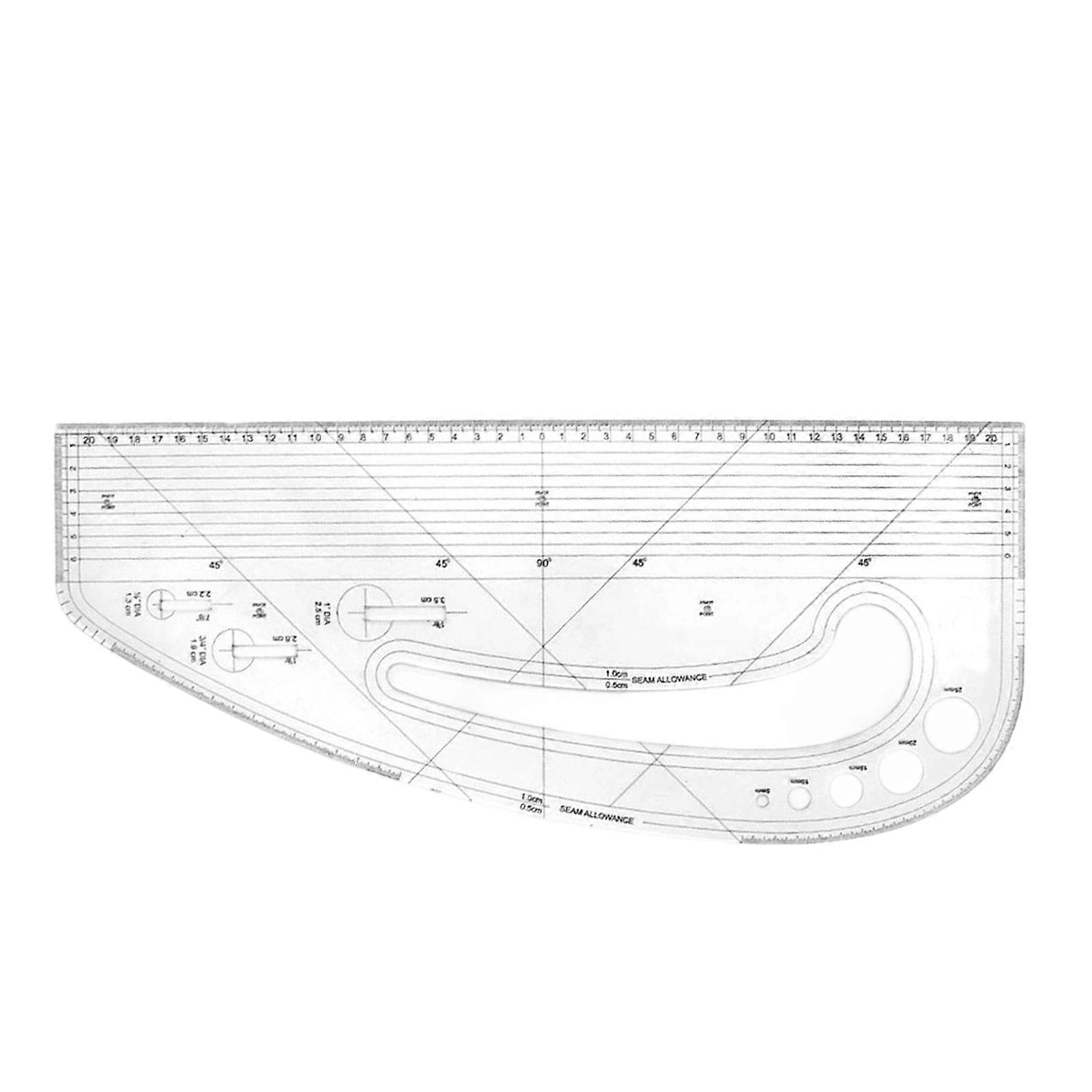 Clear Acrylic Pattern Making Ruler Sewing Template Tool With 5 Round Button Cutouts 3 Eyelet Slots For Crafting Multicolor