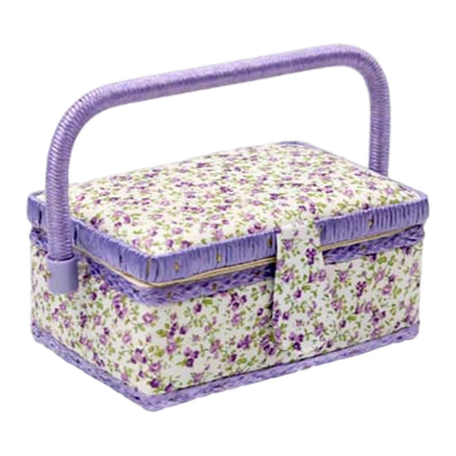 Hand Sewing Basket With Carry Handle For Travel And Home Use Lightweight Thread Organizer 7.5 X 5.1 X 4 Inch Style D