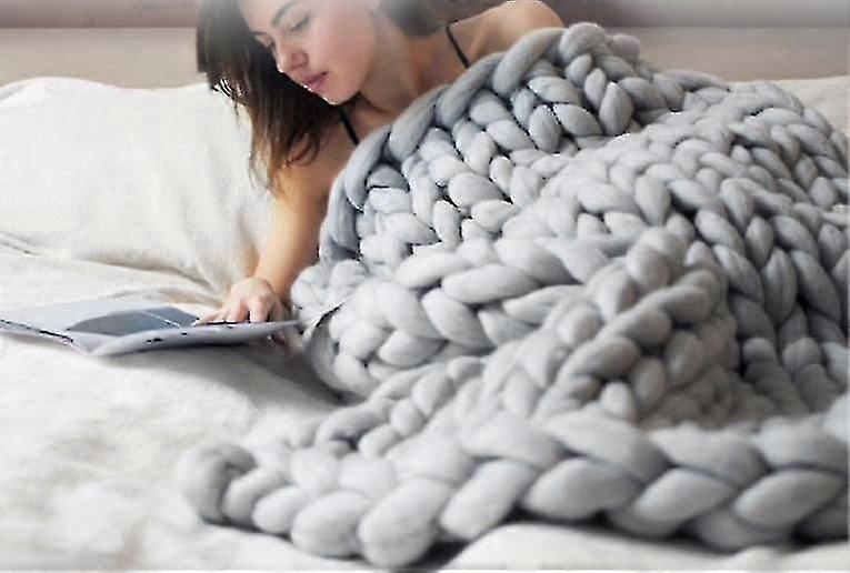 Large Chunky Knitted Thick Blanket, Yarn Woolen Throw Sofa Blanket