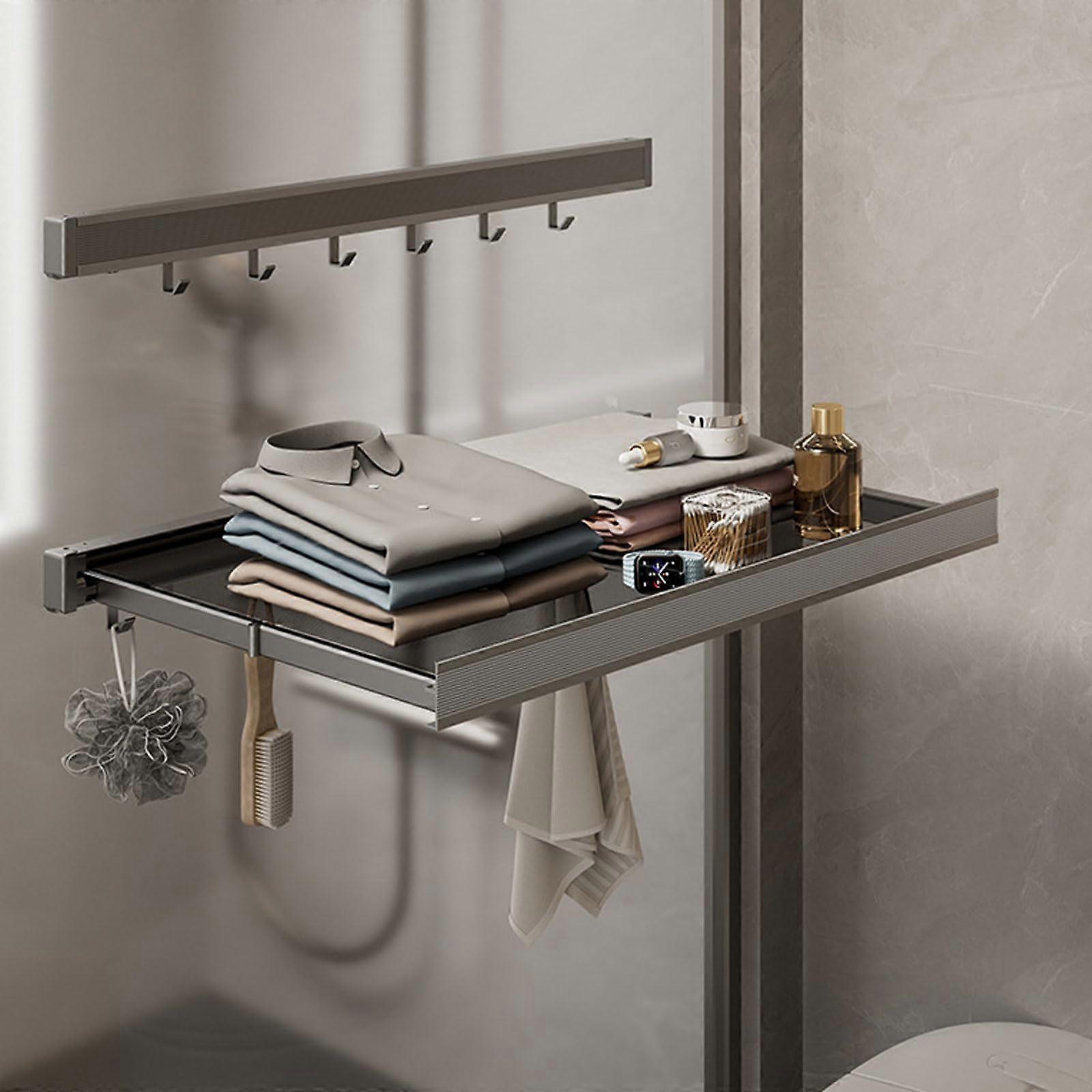 Wall Mounted Drying Rack Collapsible Laundry Rack For Shoes With Net Retractable Towel Holder Clothes Hanger Rack Hooks