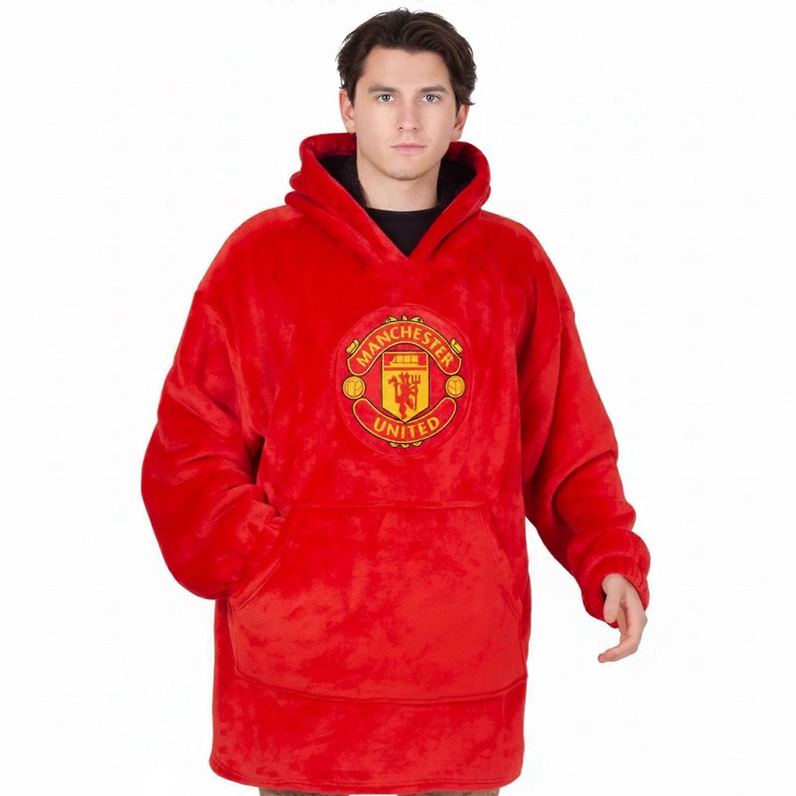 Manchester United Adults Oversized Hoodie Blanket - Sherpa Fleece Lined Official Football Gift