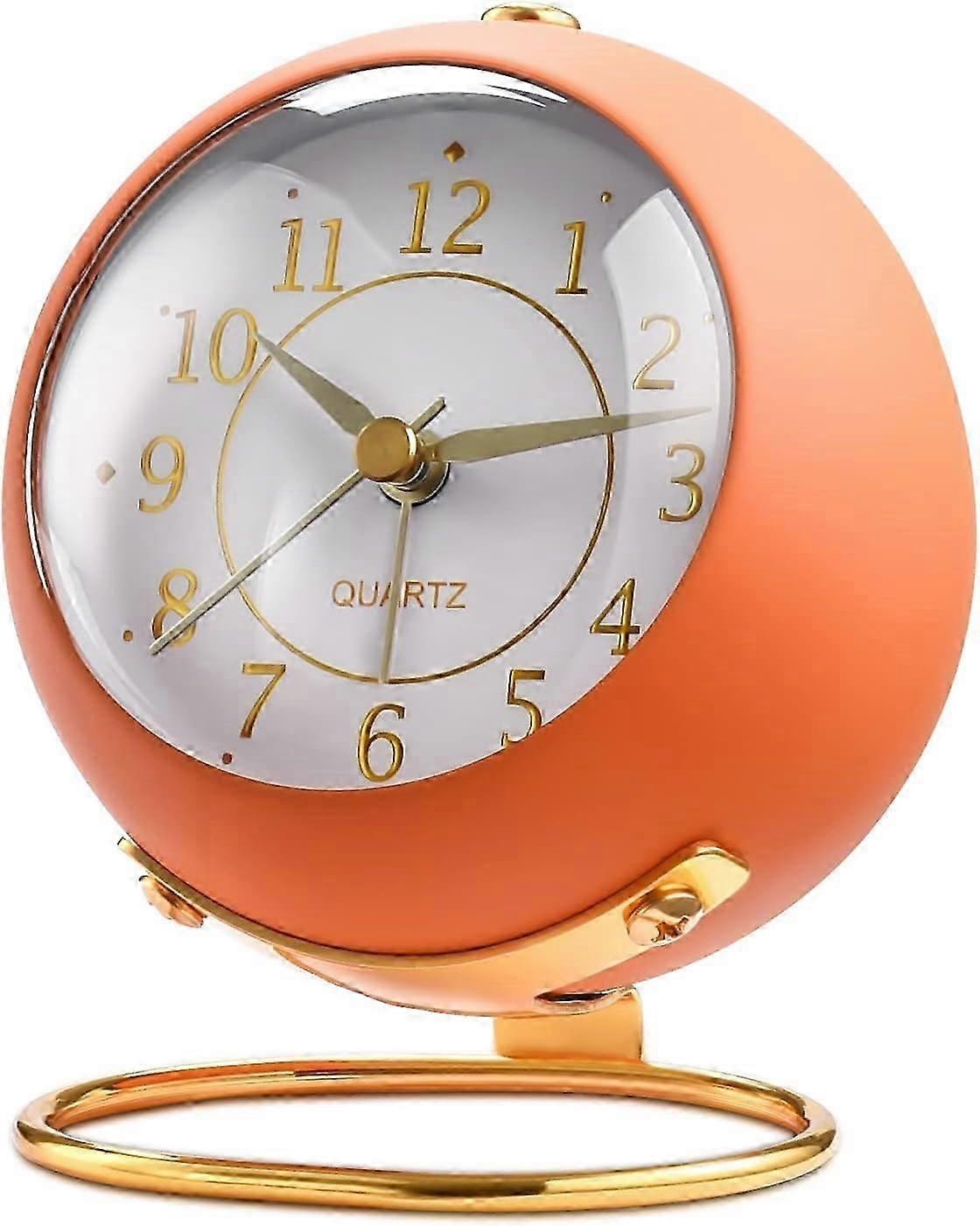 Analog Alarm Clocks, Retro Backlight Cute Simple Design Small Table Clock with Night Light, Silent Non-Ticking, Battery Powered [HK]