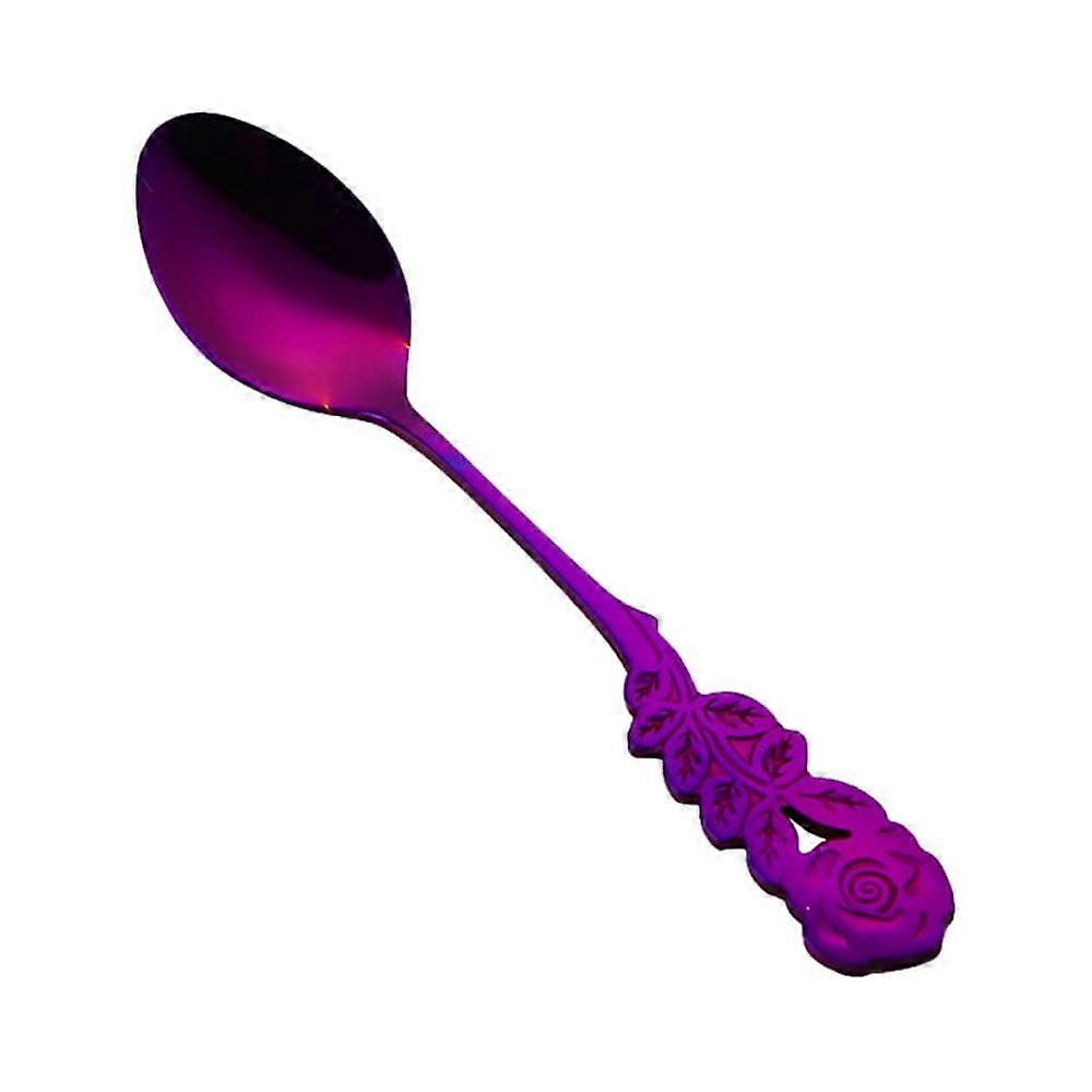 XIUH Kitchen Supplies，Kitchen Tools Stainless Steel Flower Spoon Coffee Tea Spork Flatware Dessert Salad Tool (Purple)