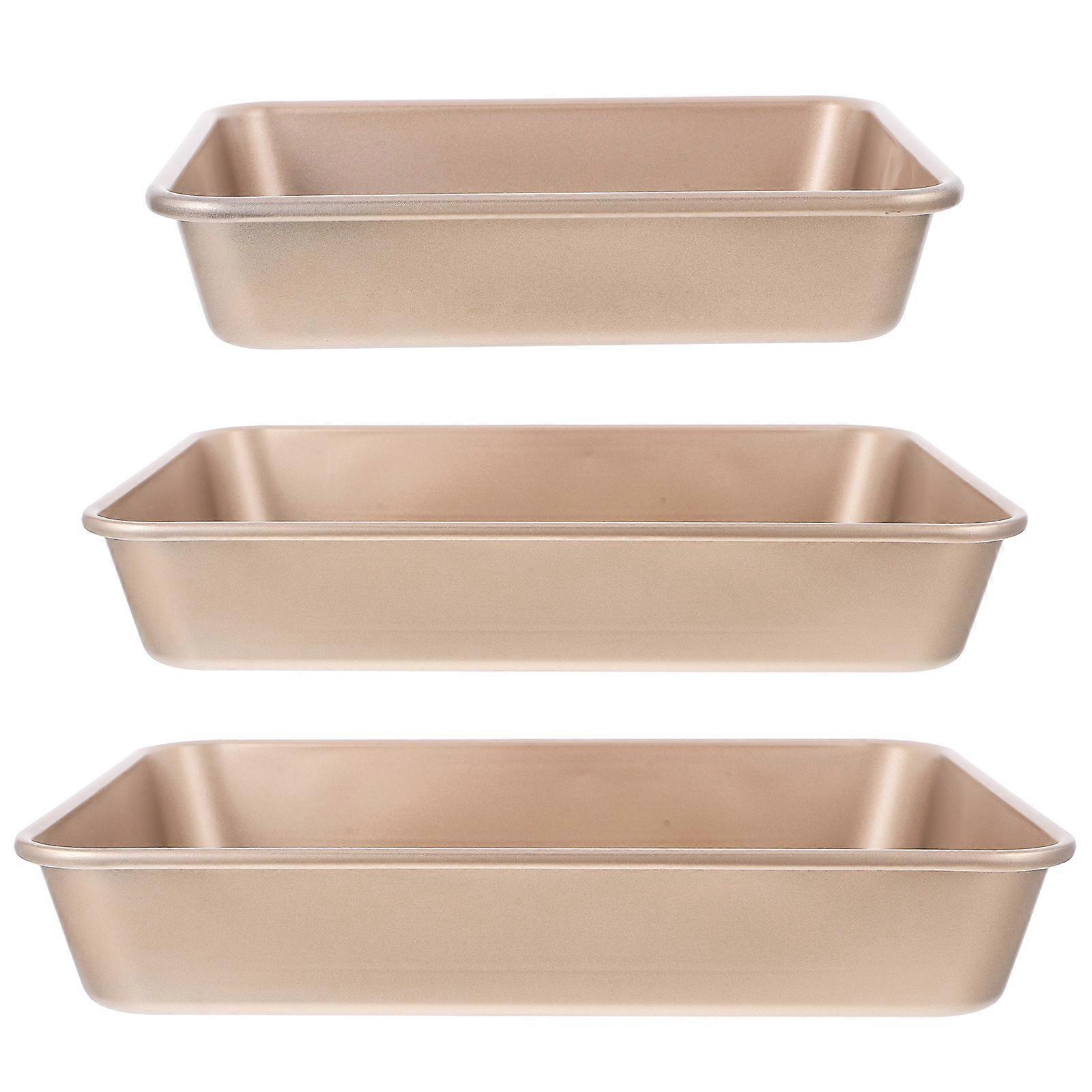 Rectangle Baking Pan Set for Baking 3Pcs Non Stick Deep Pans Gold
