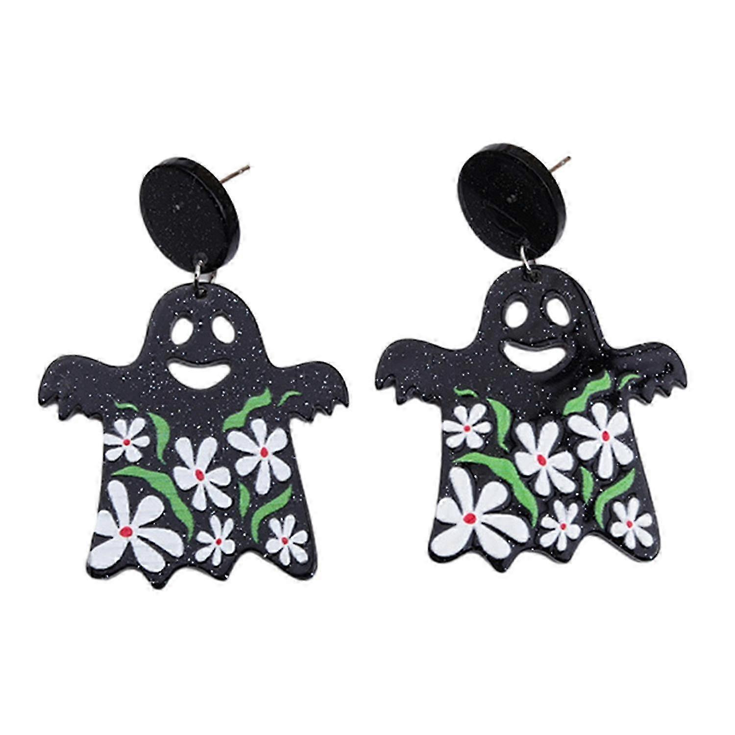 1 Pair Creative Pumpkin Flower Ghost Skull Dangle Earrings Halloween Stud Drop Earrings Gift