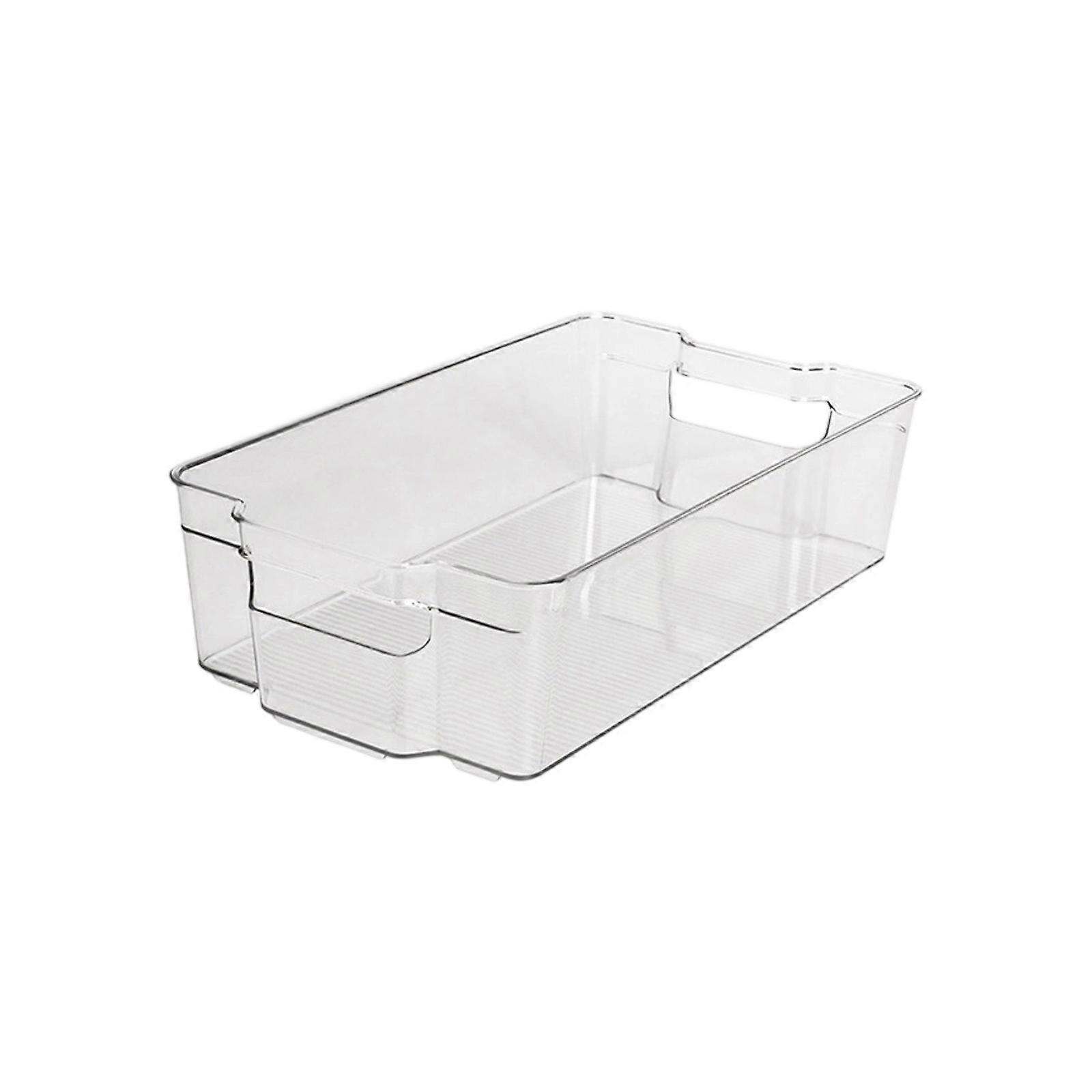 Stackable Freezer Organiser With Striped Texture Frozens Food Container Clear Drawer Organiser Tray With Handle  L