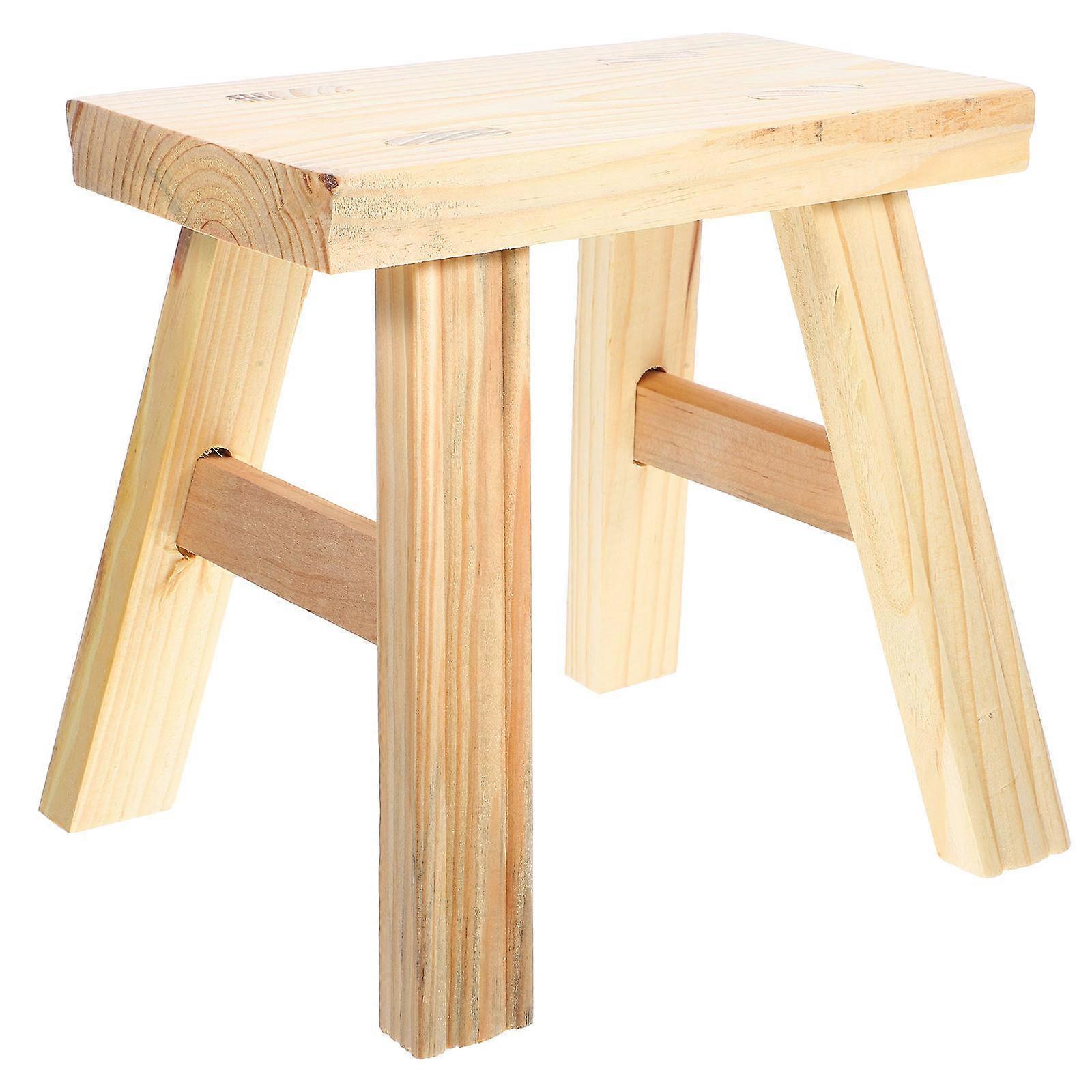 Khaki Wooden Entry Shoe Change Stool for Home Use Small Low Stool