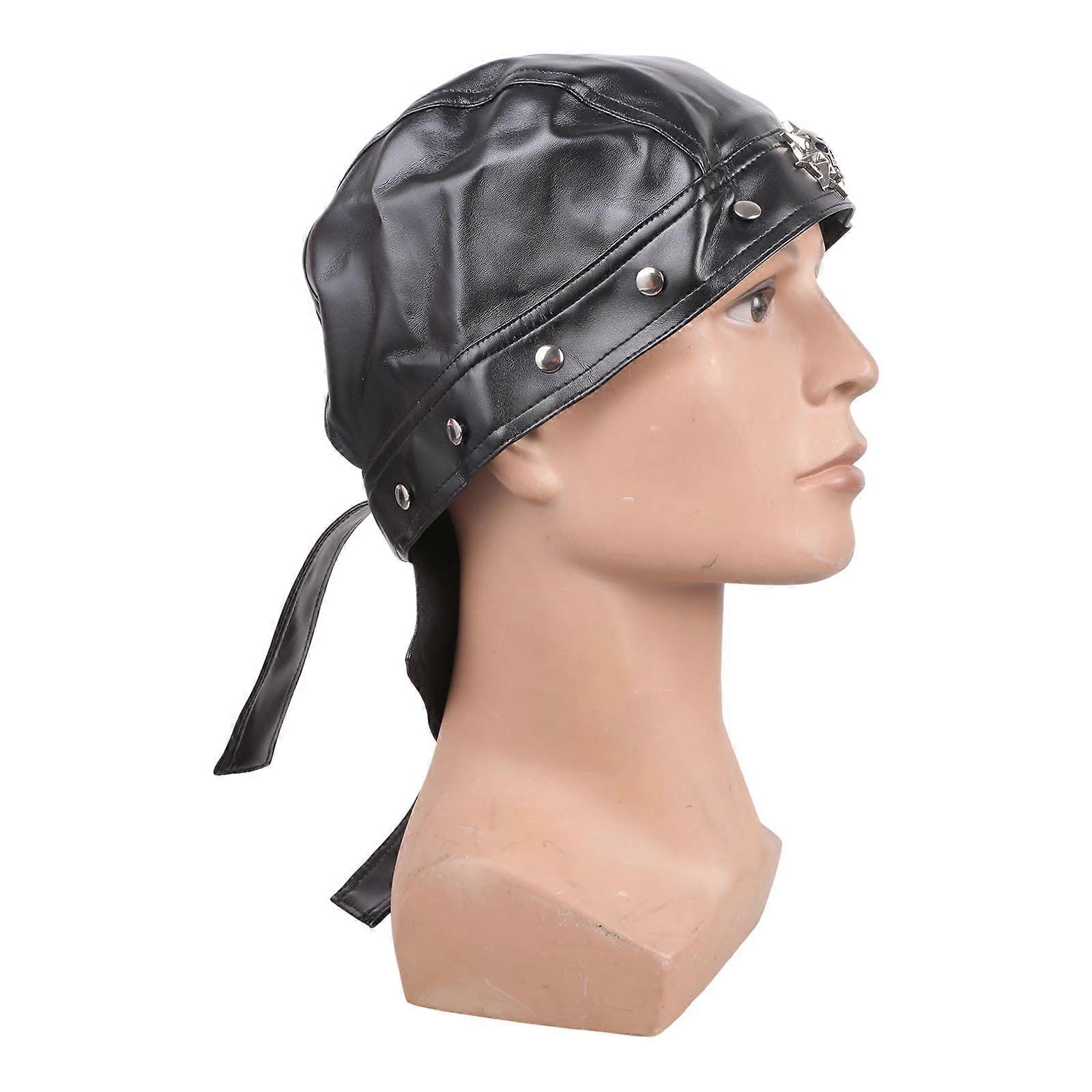 Gothicism Styles PU Leather Skull Cap with Adjustable Band Theme Party Accessory for Role Playing and Halloween Event Multicolor