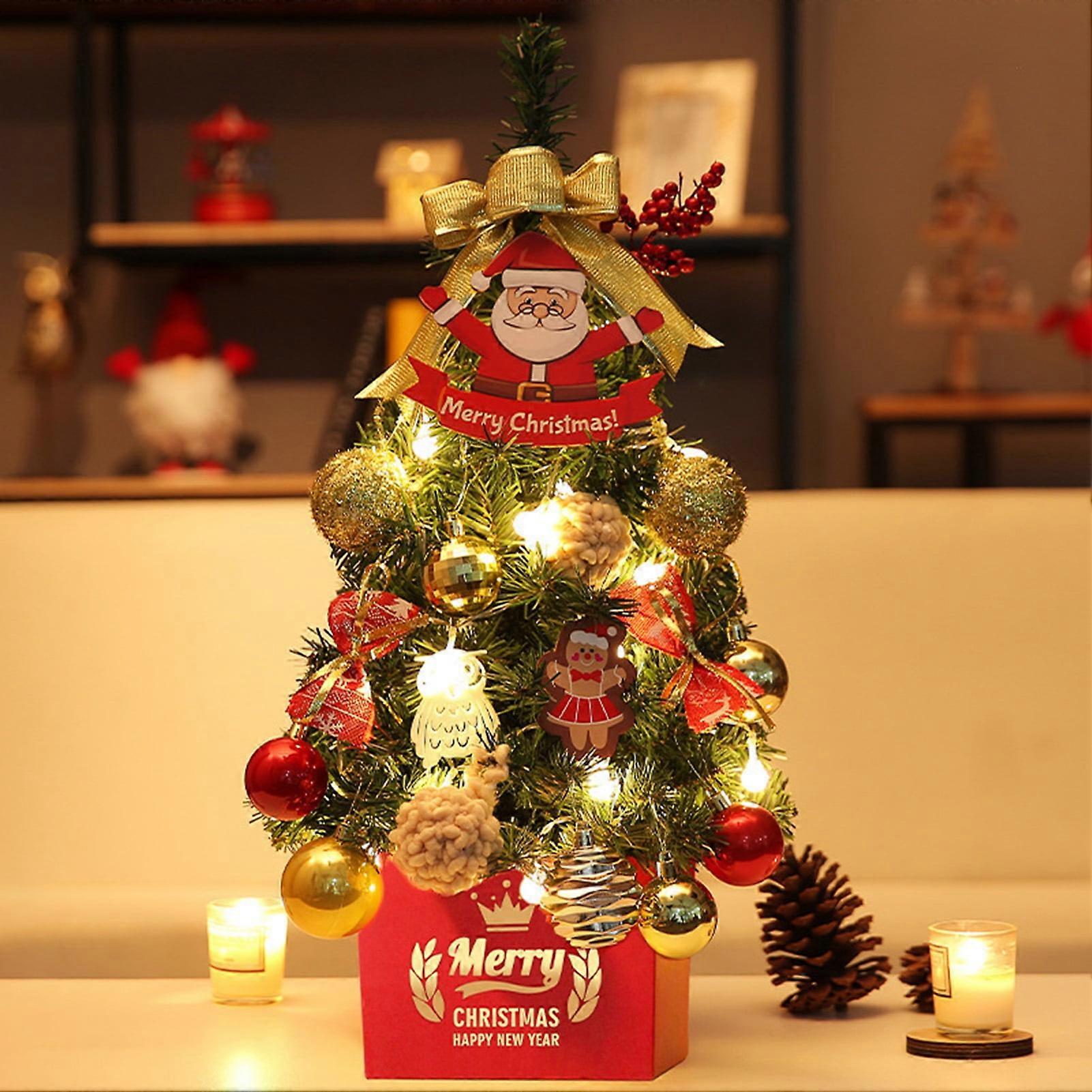 SUSUchens Small Mini Desktop Christmas Tree Luminous with Bowtie Xmas Ball Create Atmosphere Home Decoration Mini Christmas Tree Style B 30cm