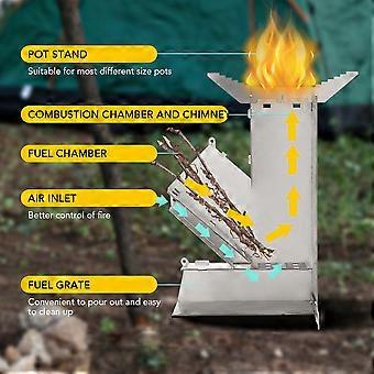 Outdoor  Wood Burning Stove Detachable Portable Stainless Steel Rocket Stove Camp Tent Stove