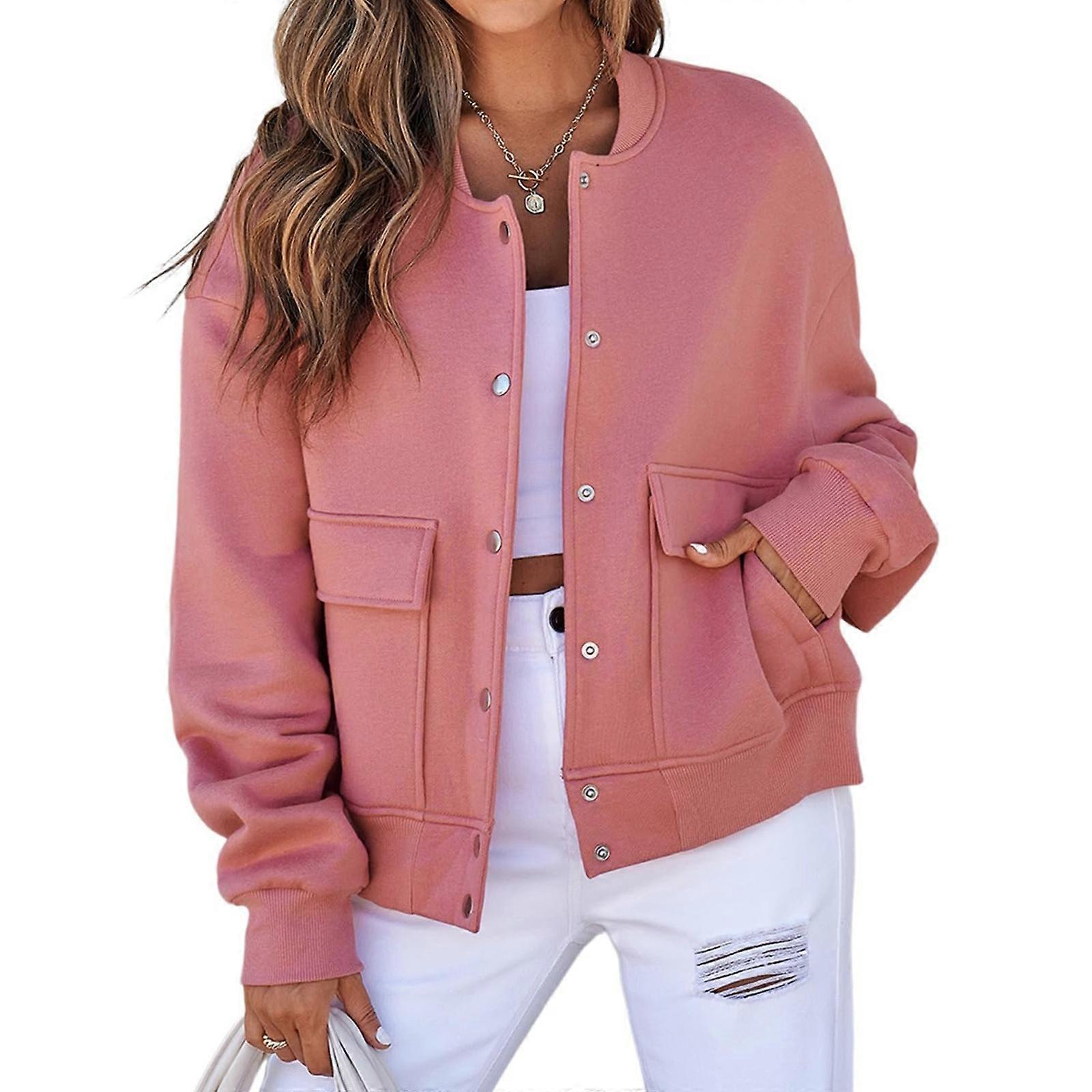Womens Crop Jacket Long Sleeve Shacket Lightweight Fall Casual Coat with Pockets  peach XL