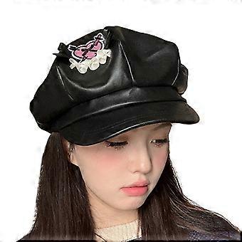 Y2K Cool Mädchen Baskenmütze Hut für Vier Jahreszeiten Frauen Baskenmütze Herbst Chauffeur Hut Achteckige Kappe Mode Kopfbedeckung Accessoires Schwarz