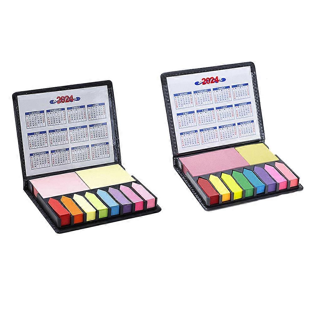 2PCS Sticky Notes Tabs para marcadores de página, Memo Pad com calendário e capa de couro, Desk Note Pad