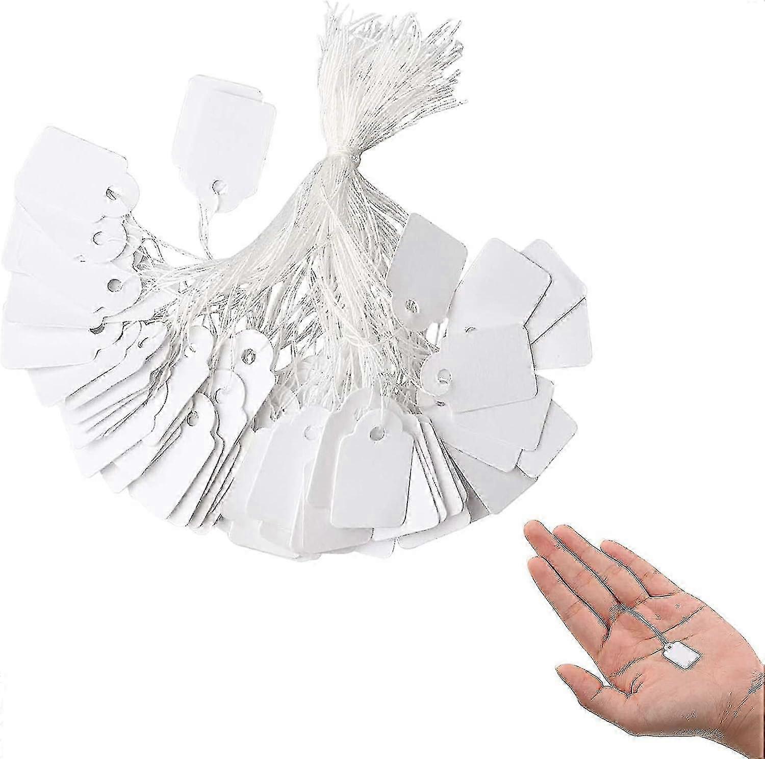 500 חבילת תגי מחיר נייר, תגי סימון לבן עם מחרוזת, תגי תצוגה למתנות תכשיטי בגדים 23x13mm f74