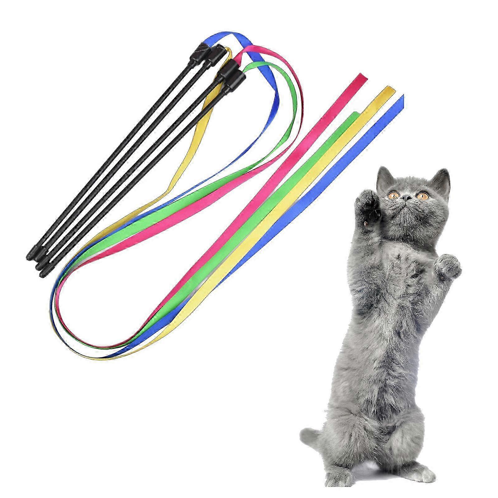 10pcs/set Teaser Wand Toy Double Sided Color Strips Cats Teaser Wand Interactive Stick Toy Scratching Chased Wand Toy Colorful