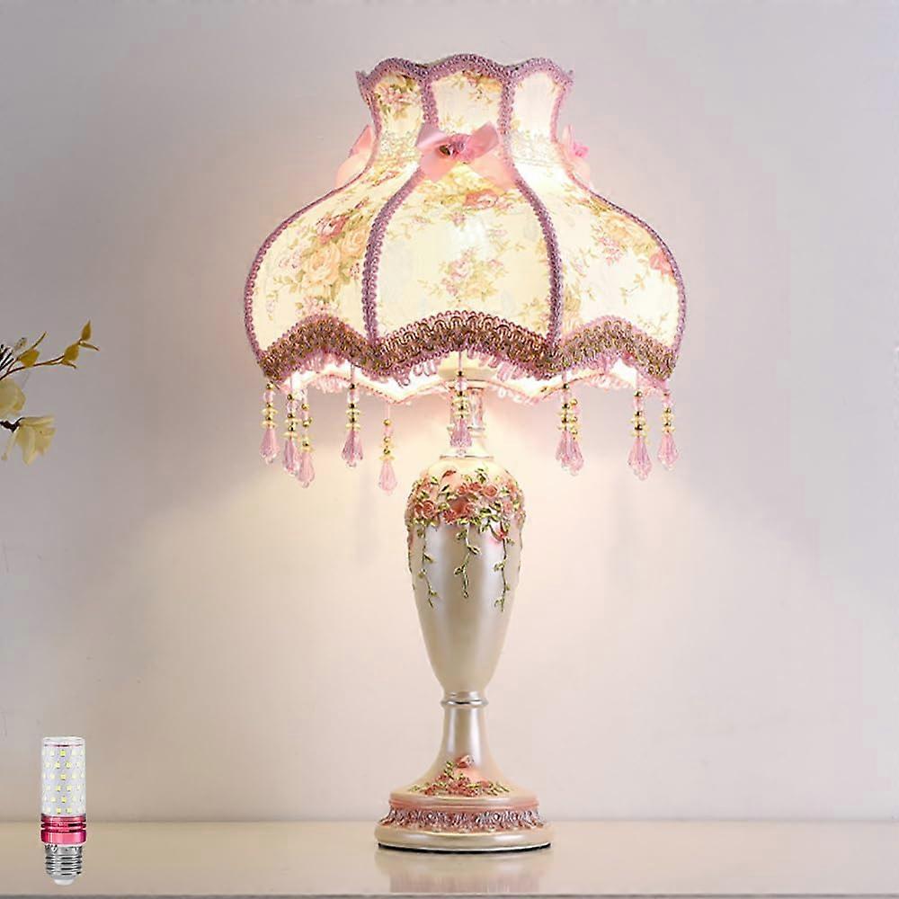 Pink Fabric Table Lamp with Charming Shade, Warm Ambient Lighting for Bedroom Nightstand