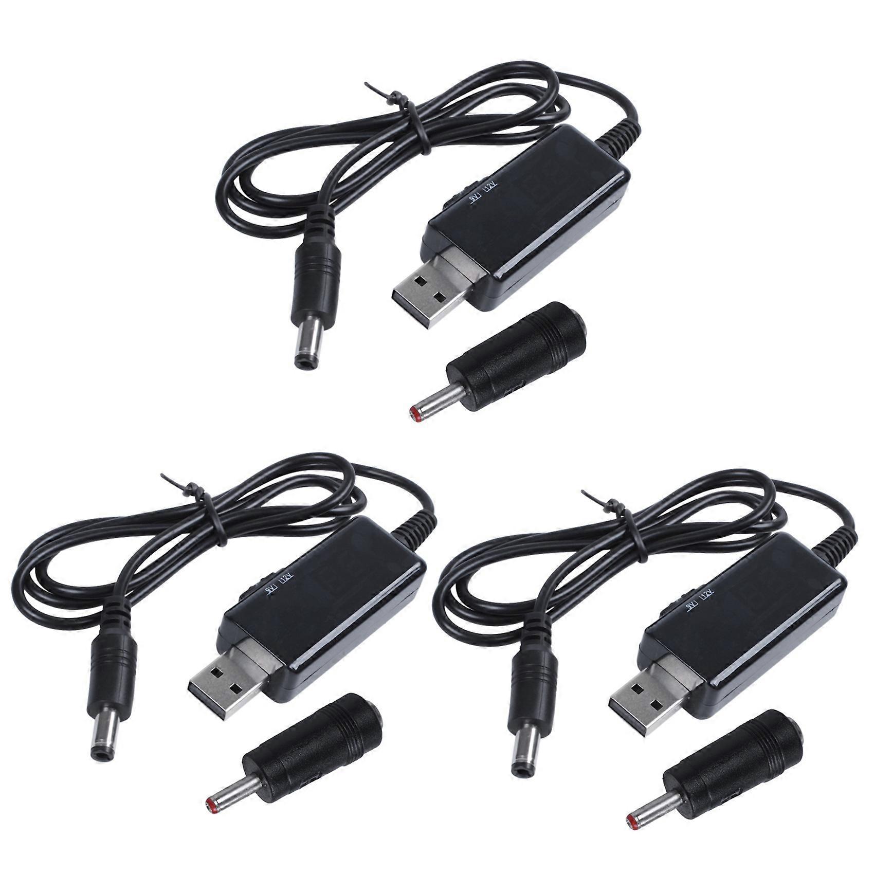 3X USB Boost Cable 5V Step Up to 9V 12V Adjustable Voltage Converter 1A Step-Up Volt Transformer DC Power Regulator