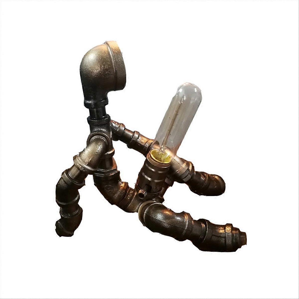 Steampunk Table Lamp,Robot Design Industrial Water Pipe Lamp,EU Plug