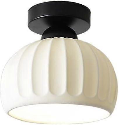 Modern White Pleated Ceramic Ceiling Light, Semi Flush Mount Fixture, E26/E27 Base for Home Decor