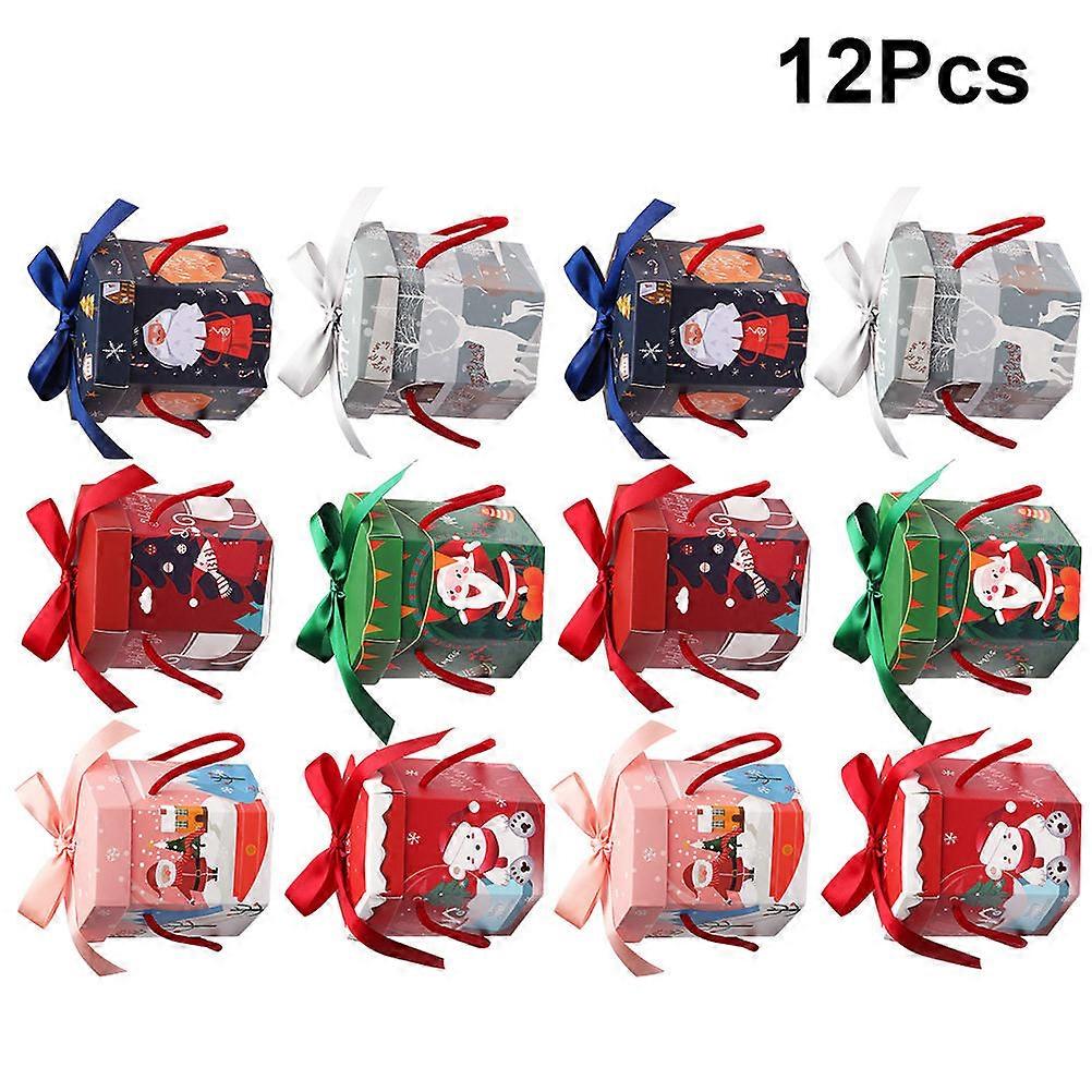 12 قطعة عيد الميلاد هدية مربع مسدس ورقة مربع هدية التعبئة والتغليف مربع الحلوى هدية حاوية نمط عشوائي