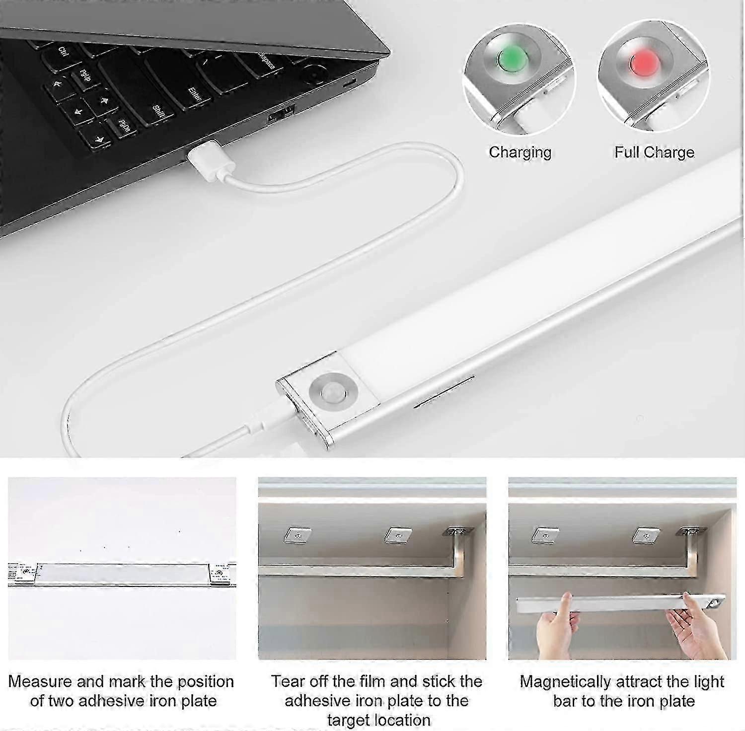 Closet Light, 40cm LED Motion Sensor Light USB Rechargeable Dimmable Wireless Emergency Hand Lamp Suitable, Silver