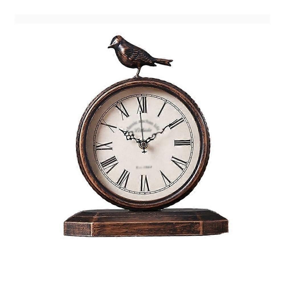 Large Face Silent Desk Clock with Roman Numerals, Retro Metal Frame for Living Room or Office