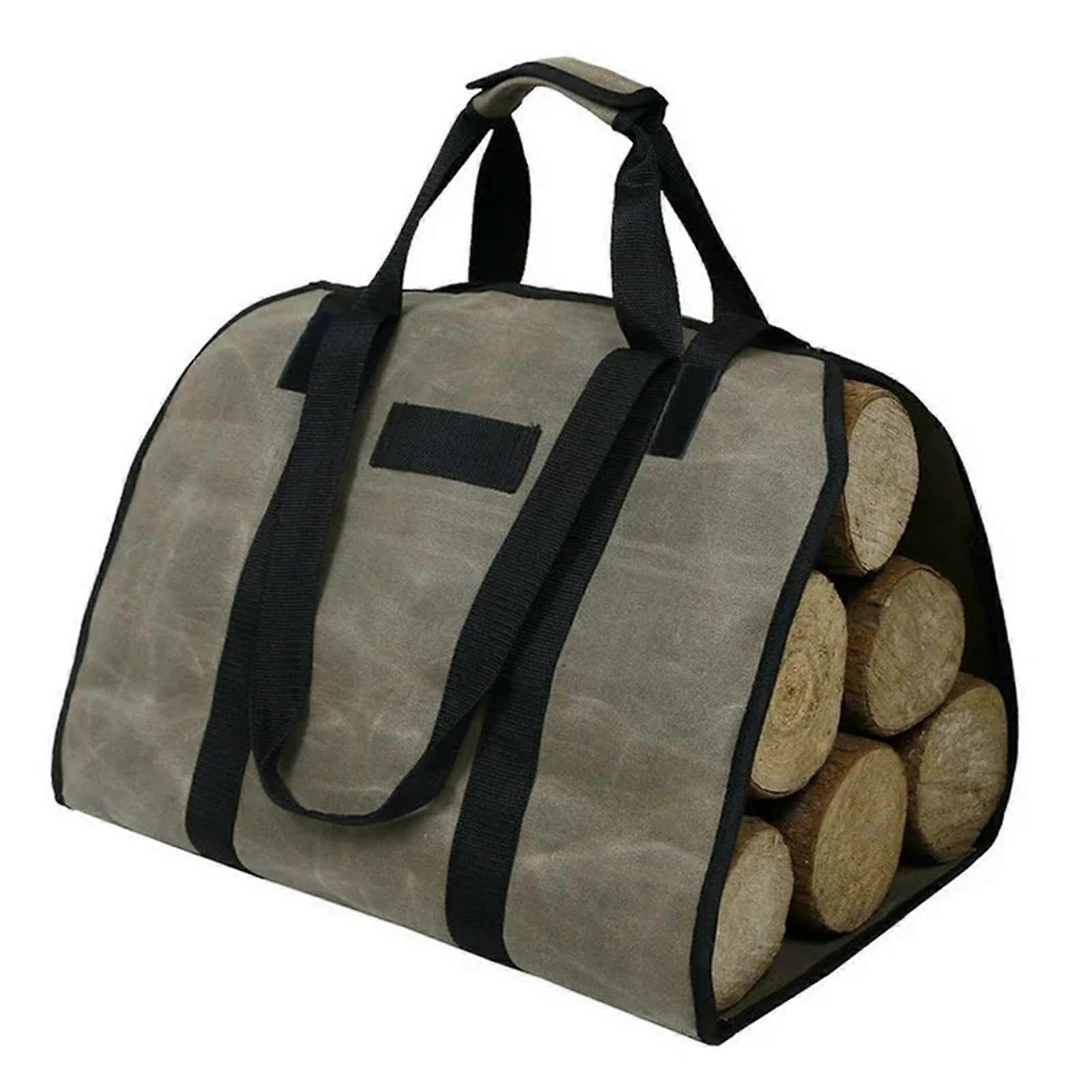 Waxed Canvas Firewood Carrier Tote Large Capacity Durable Storage Bag for Camping and Home Use