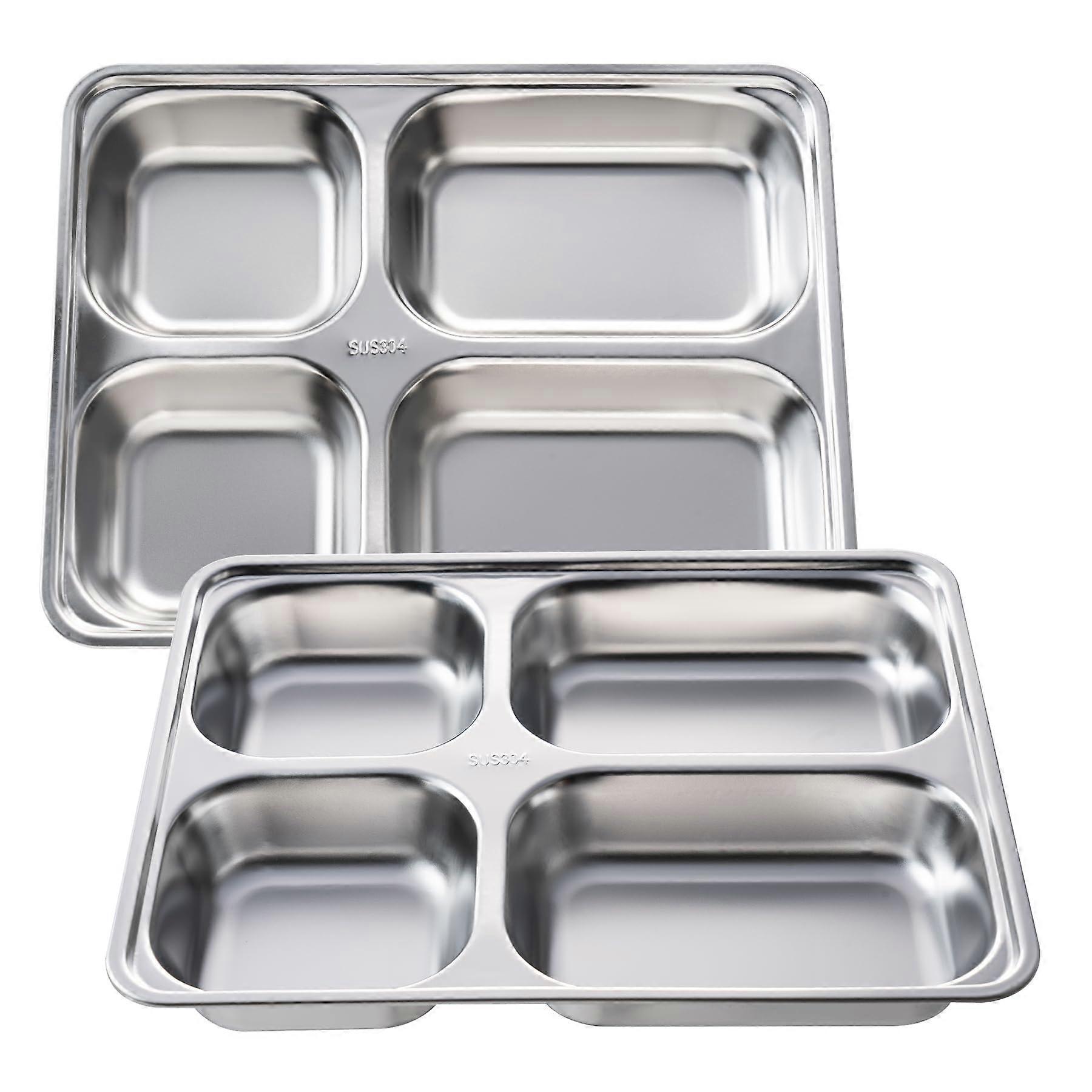 Stainless Steel Divided Plate 2 Pack, 304 Rectangular Two Section Tray for Portion Control, Dishwasher and Oven Safe