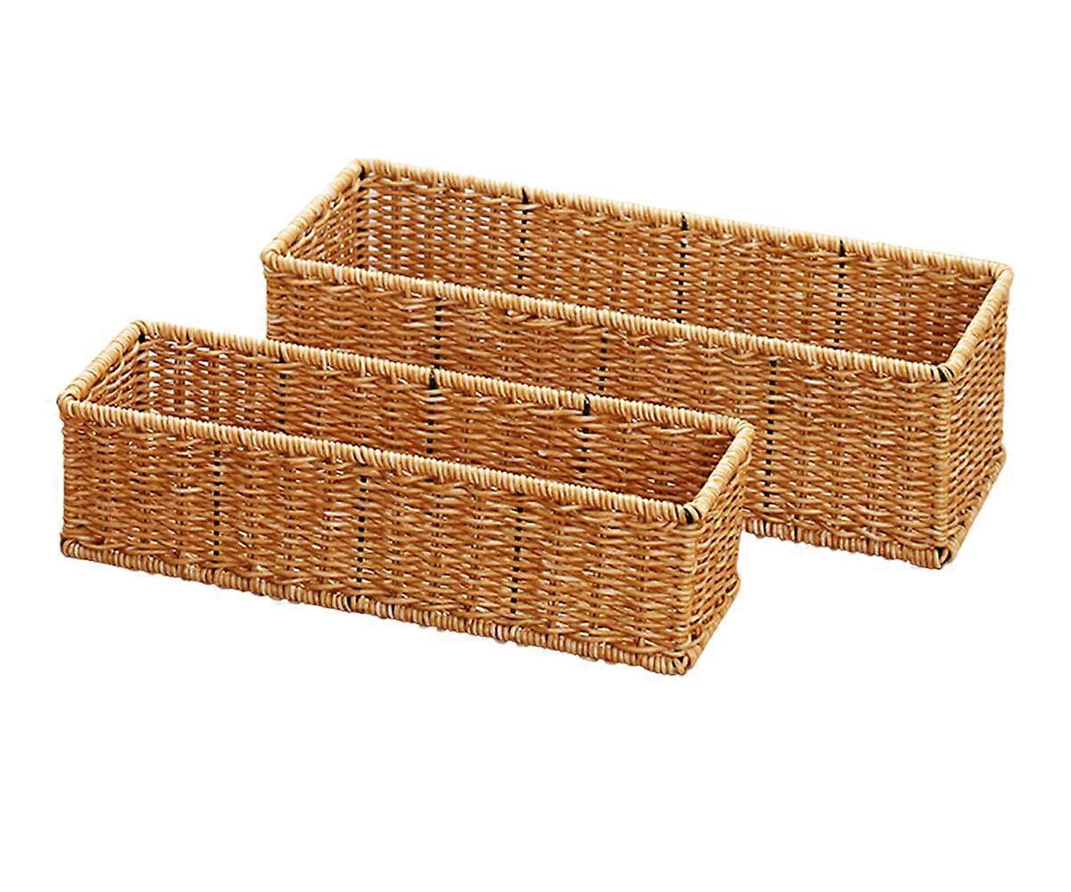 Wicker Storage Basket Set of 2 for Bathroom Organization, Handwoven Rattan with Rustic Decor