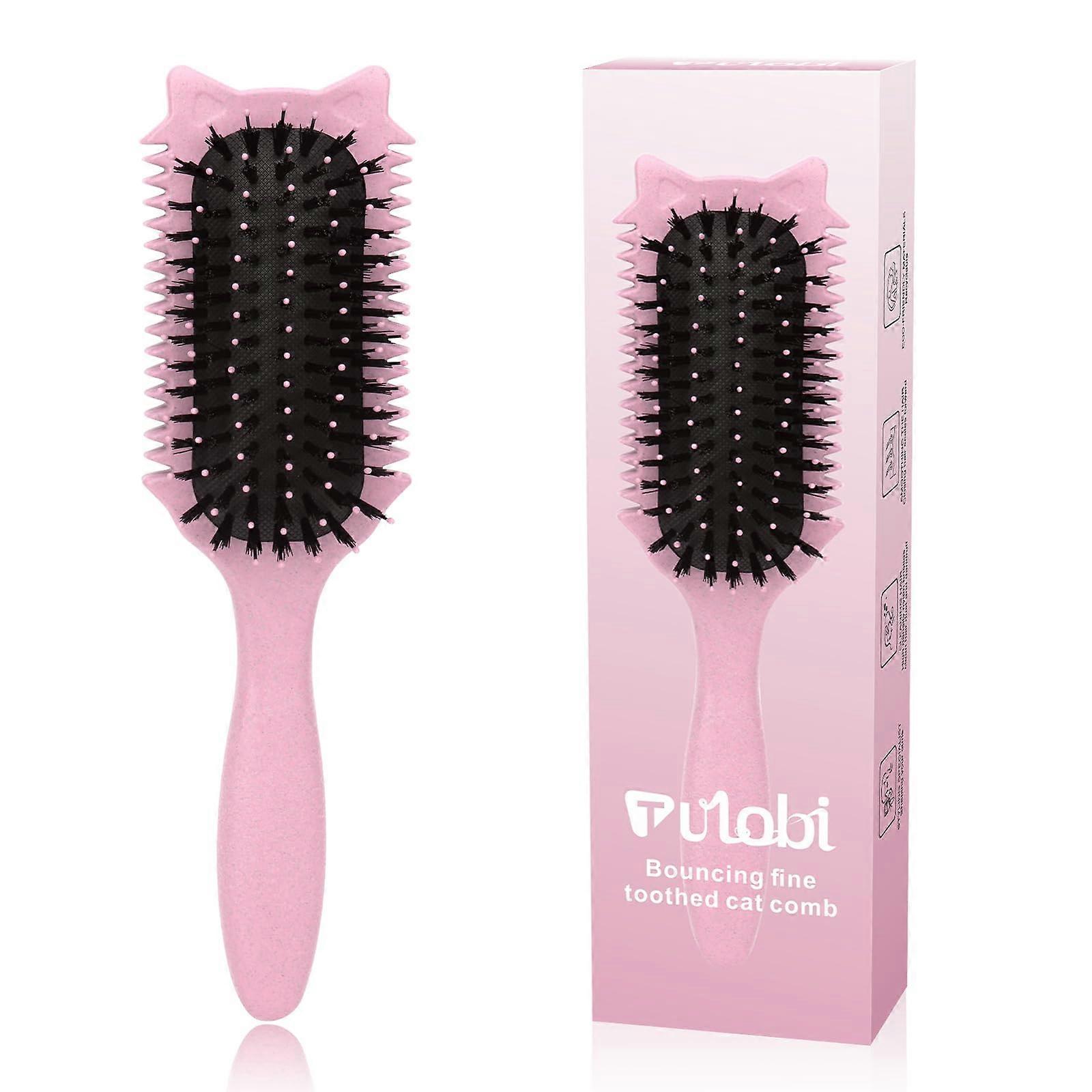 Curl Defining Brush for Waves and Coils, Detangling Curly Hair Brush with Cat Ear Design Pink