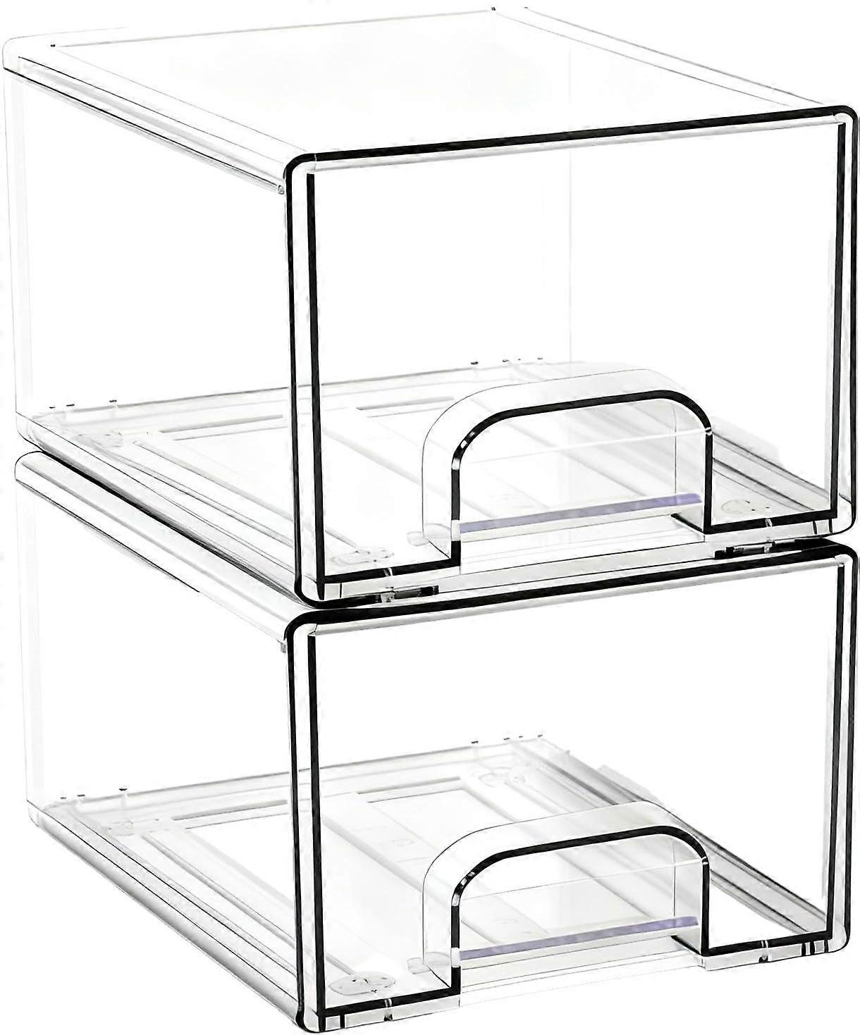 2 Pack Clear Acrylic Storage Drawers, Stackable Organizer for Bathroom, Vanity, Pantry and Undersink