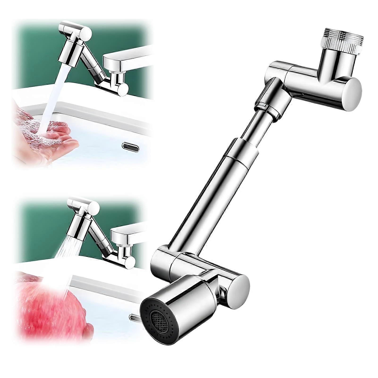 Faucet Extender 360° Rotating Adapter with Dual Spray Modes for Universal Kitchen Sink (Silver B)