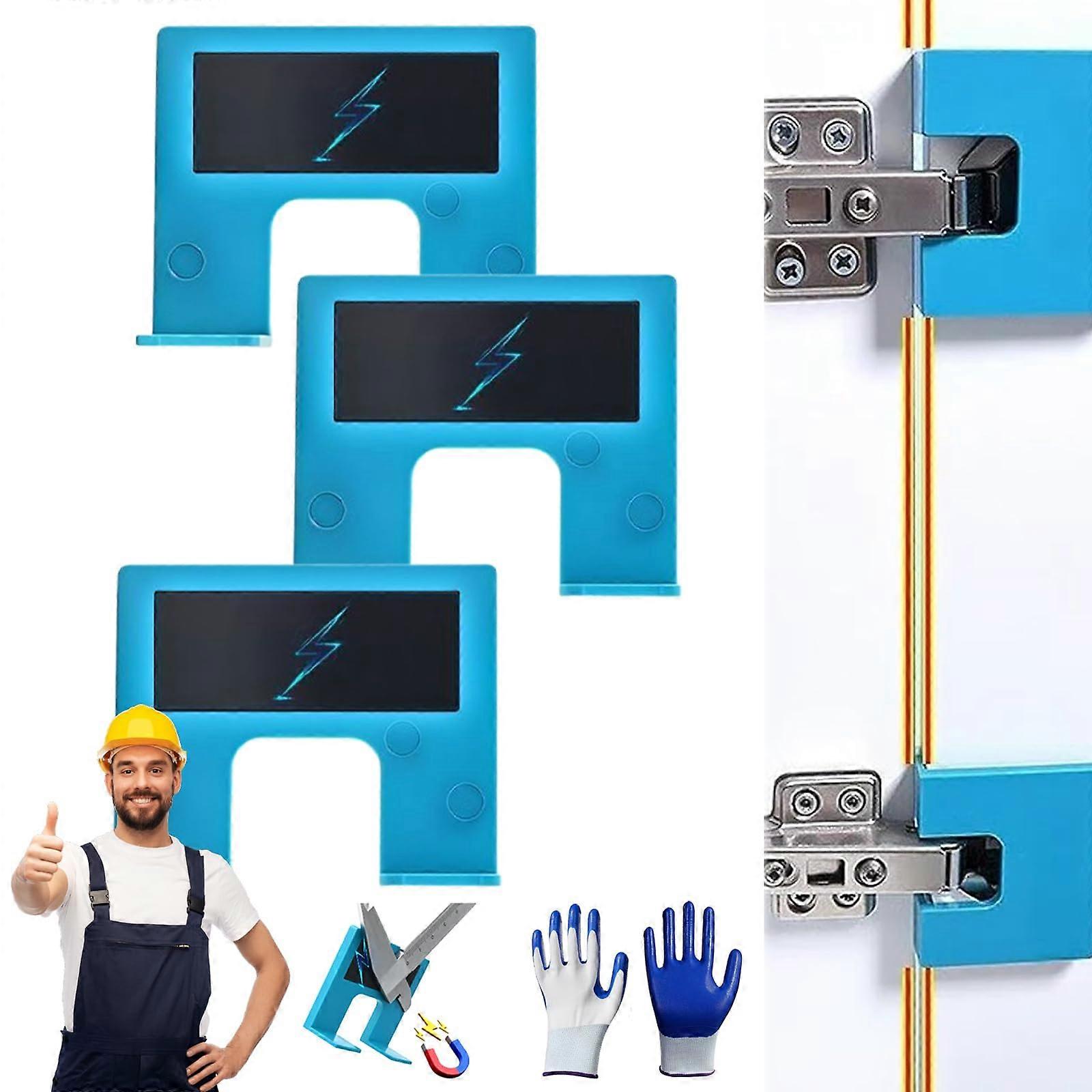 Adjustable Door Hinge Jig with Magnetic Lock and Accurate Hole Guidance for Quick Installation, Blue 3pcs