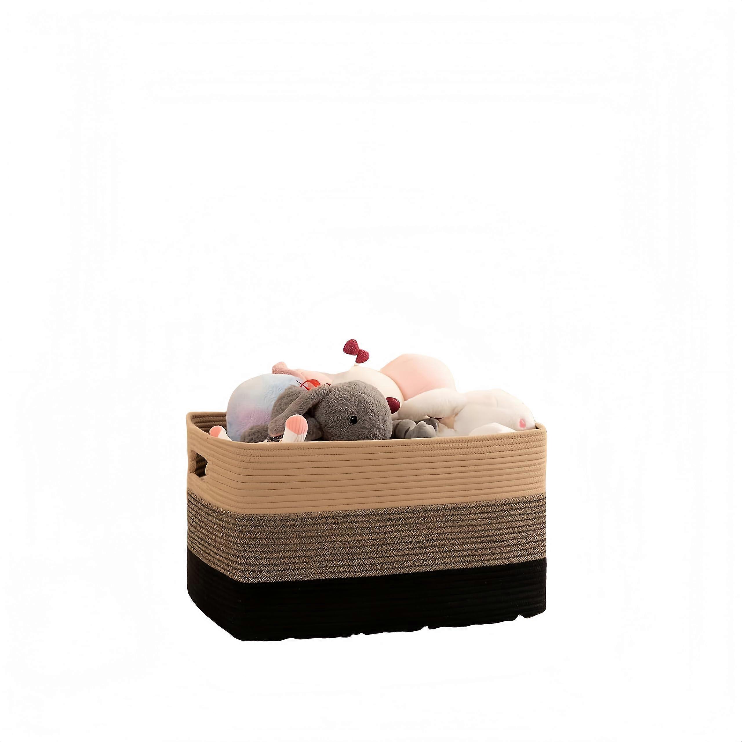 Large Cotton Rope Storage Basket with Handles, Two Tone Woven Laundry Hamper for Clothes and Toys