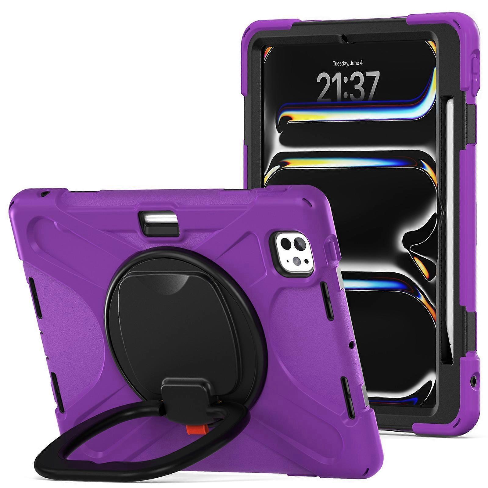 For iPad Pro 11 (2025)/11 (2024) Shockproof Case Rotating Kickstand TPU+PC+Silicone Tablet Cover