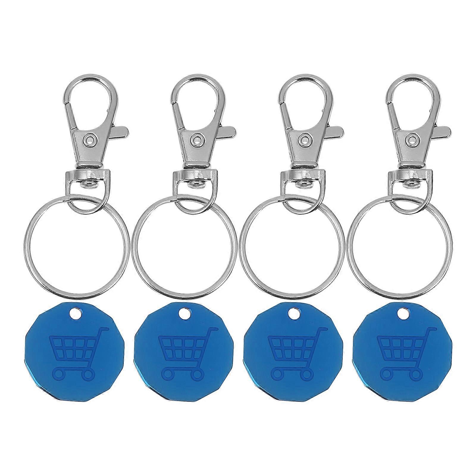 Blue Shopping Trolley Token Key Ring for Decoration 4Pcs Metal Keychains