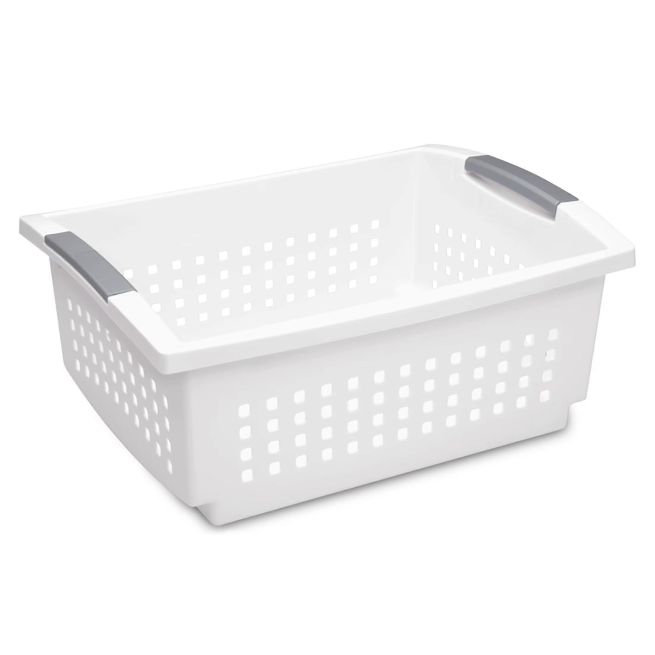Large White Plastic Storage Baskets, Stackable Open Bin Design for SpaceSaving Home Organization