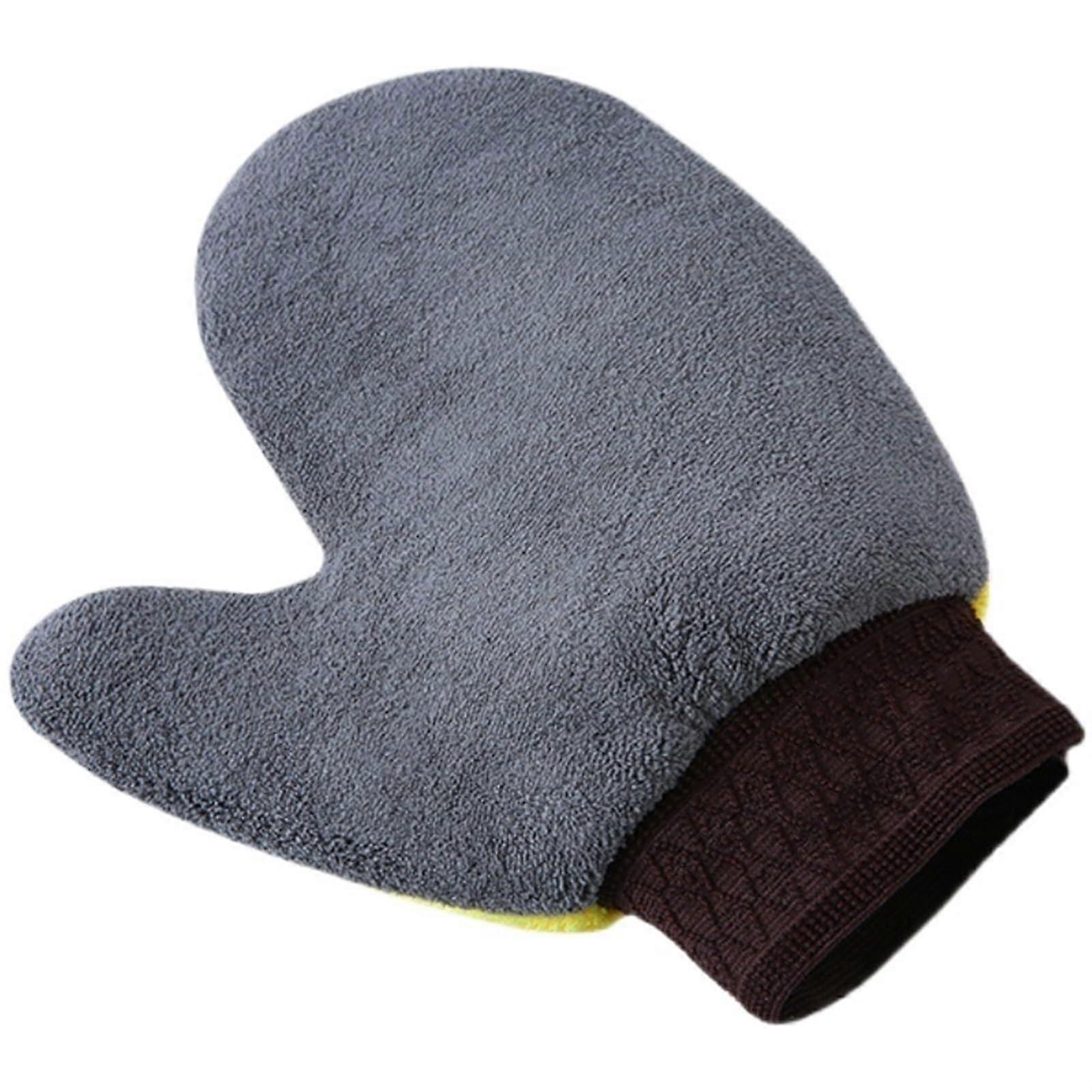 Car Wash Mitt Double Sided Microfiber Glove Ultra Soft Scratch Reusable Yellow Grey