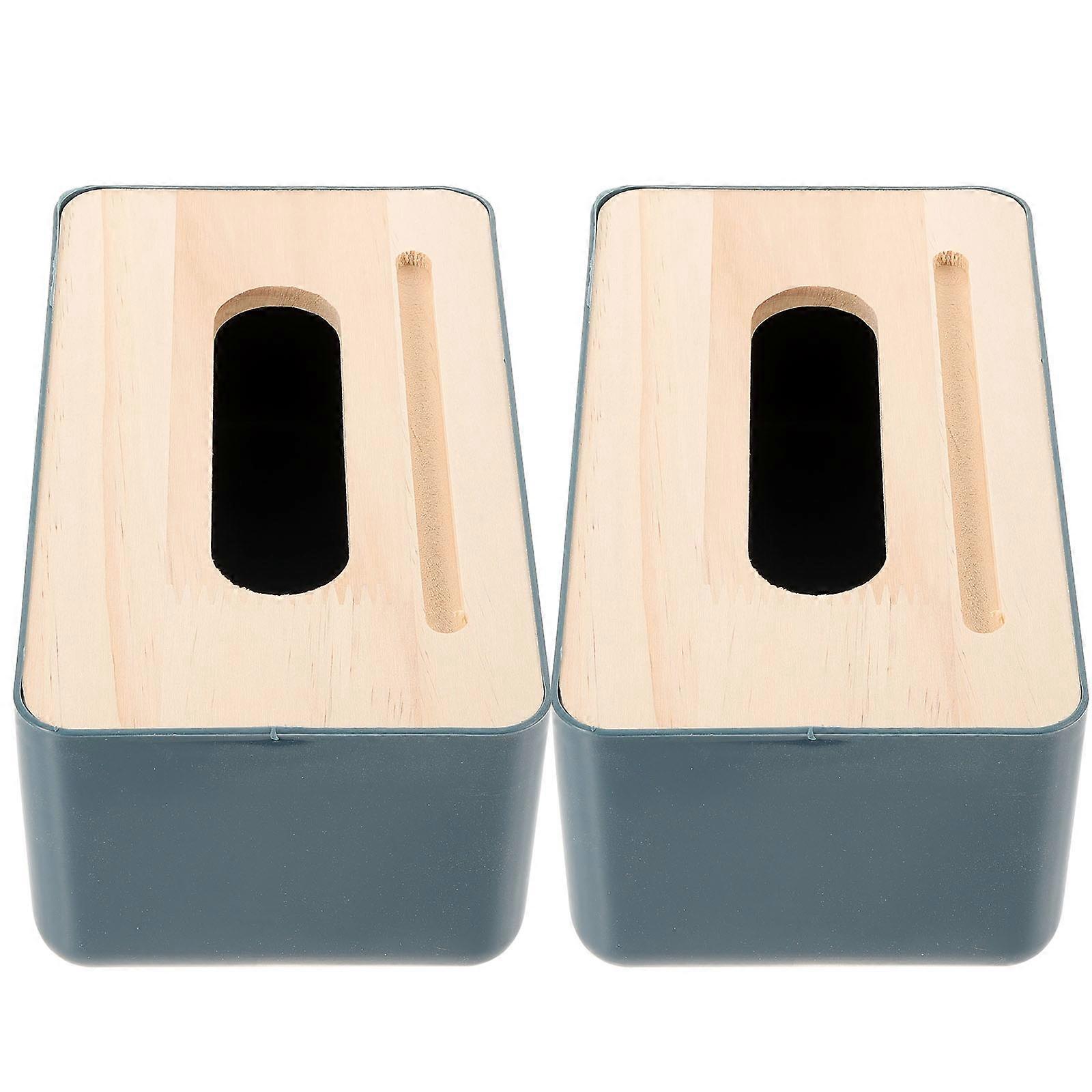 Plastic Tissue Box for Home Use Dark Blue Elegant Look and Smooth Surface 2 Pcs
