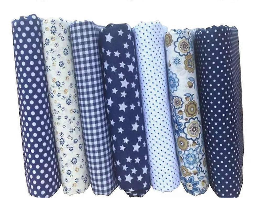 7pcs 10 Inch Cotton Fabric Squares Quilting Bundle Dark Blue Floral Patchwork for Sewing