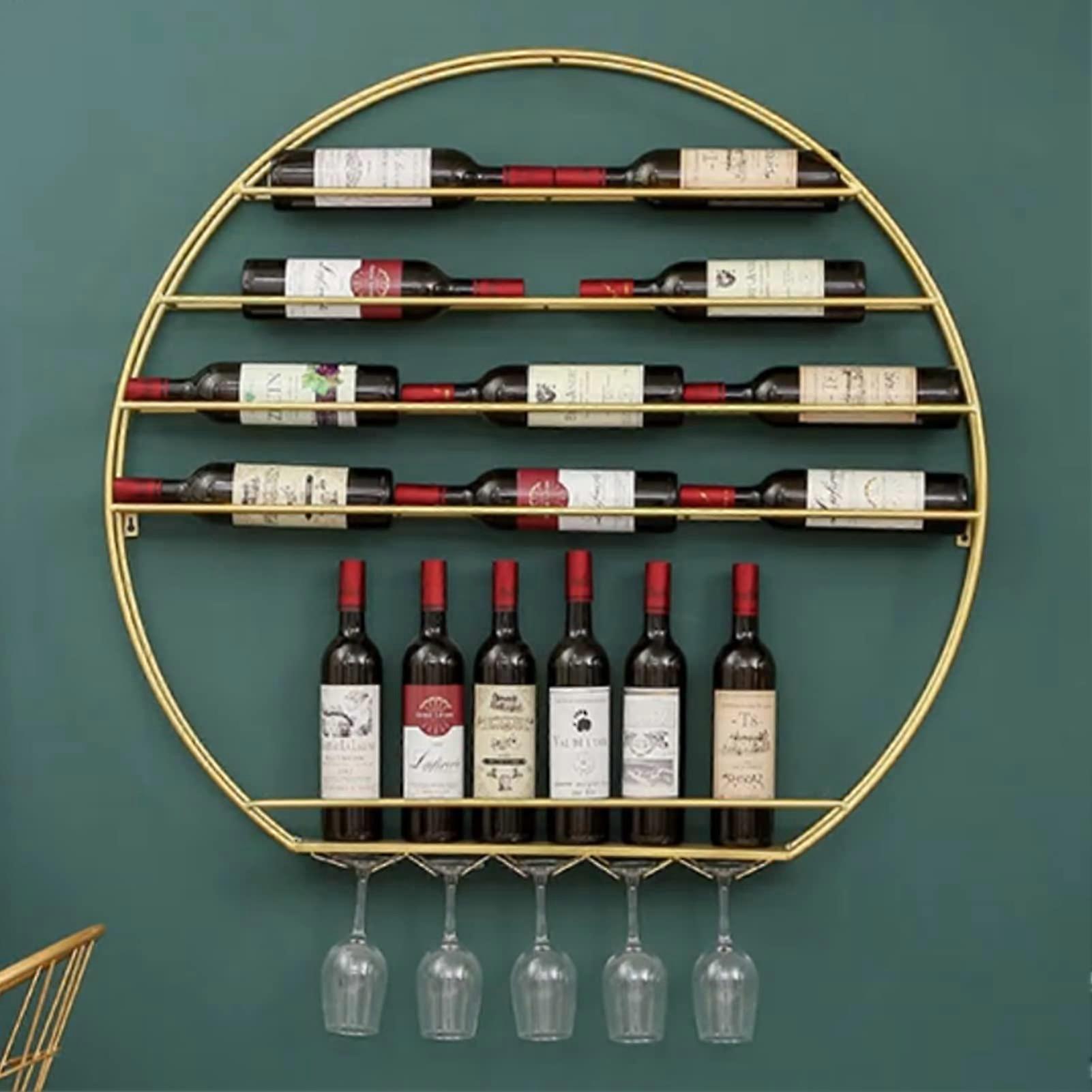 Wall Mounted Wine Rack with Glass Holder, SpaceSaving Metal Shelf for Kitchen and Bar