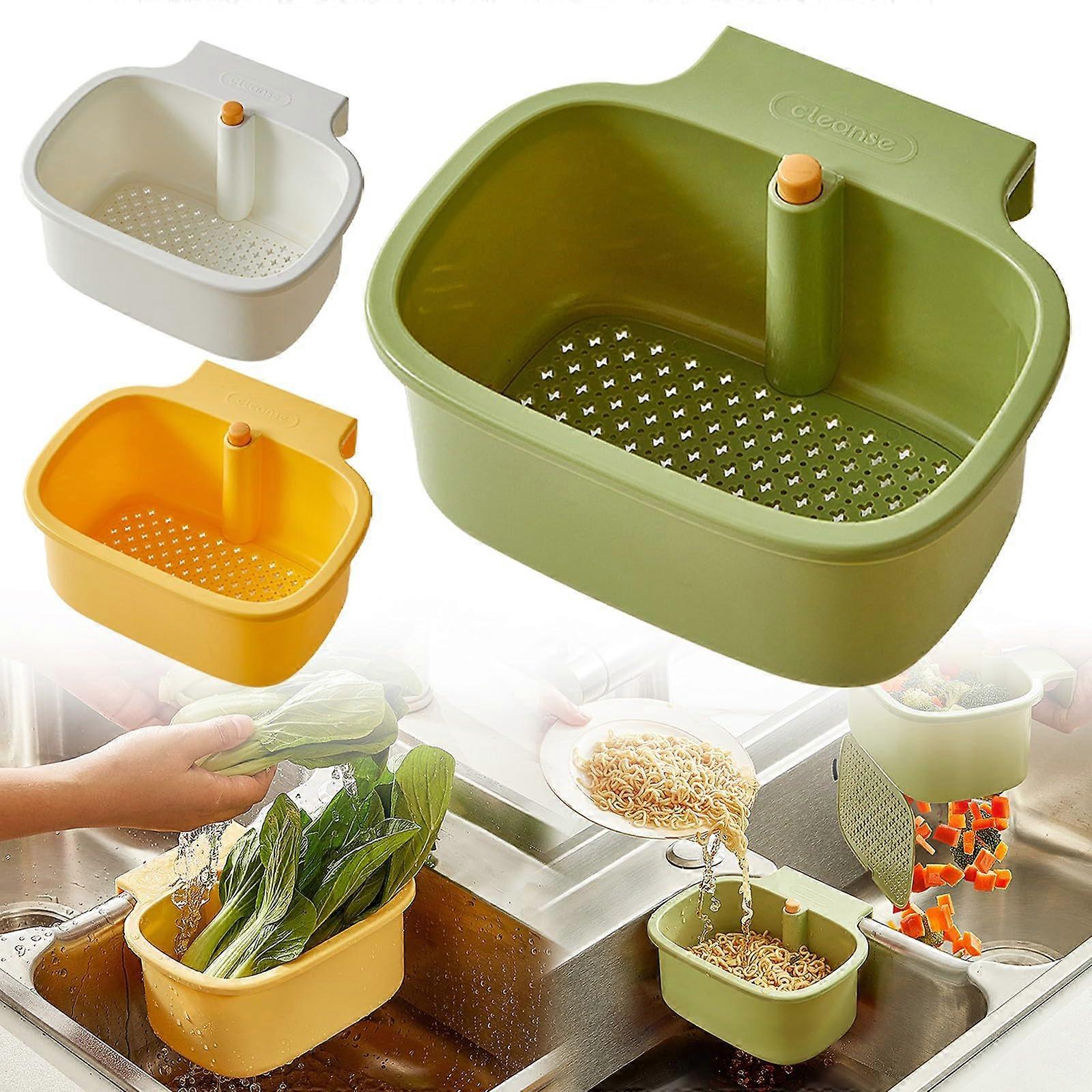 Sink Strainer Basket for Corner Sink with Hands Scrap Disposal, SelfCleaning, Green