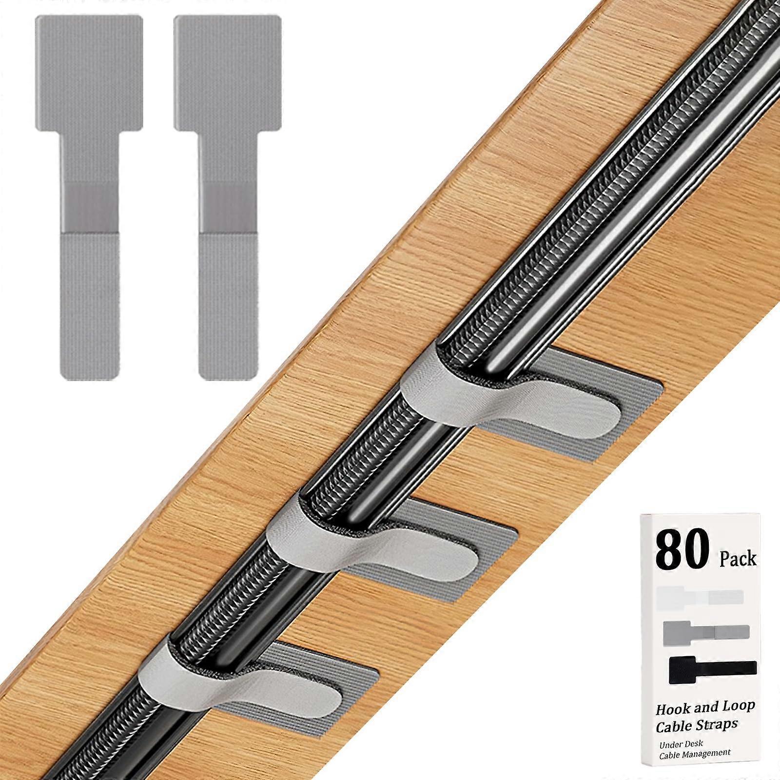 80PCS Cable Management Straps with Adhesive Mount, Reusable Hook and Loop Cable Ties for Desk and Home