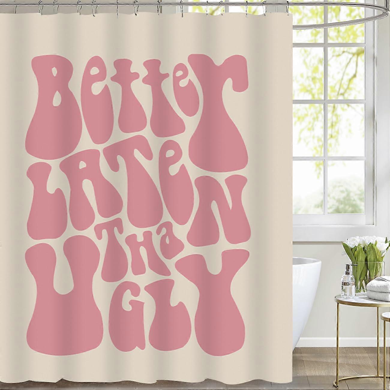 Waterproof Polyester Shower Curtain 72x72 with Rustproof Hooks Pink Cute Funny Bathroom Decor