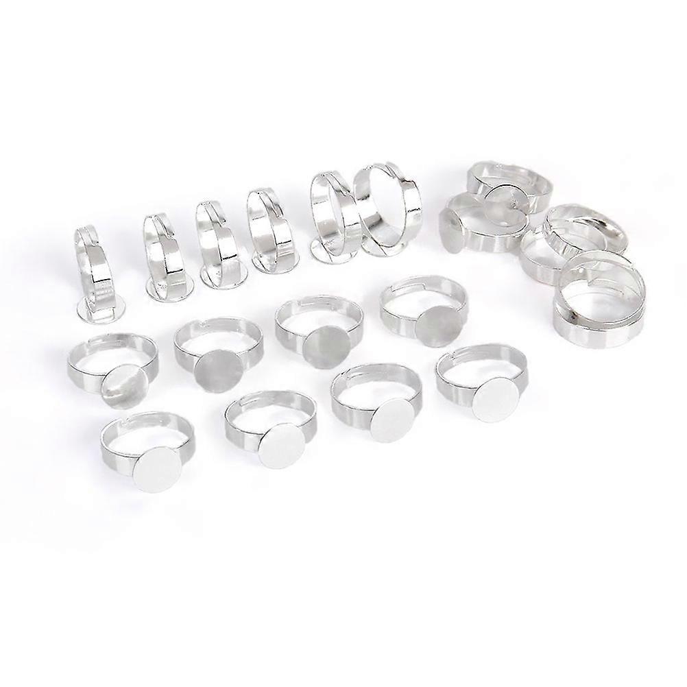 DIY Silver Adjustable Ring Blank Base with 10Mm Pad 20Pcs Set