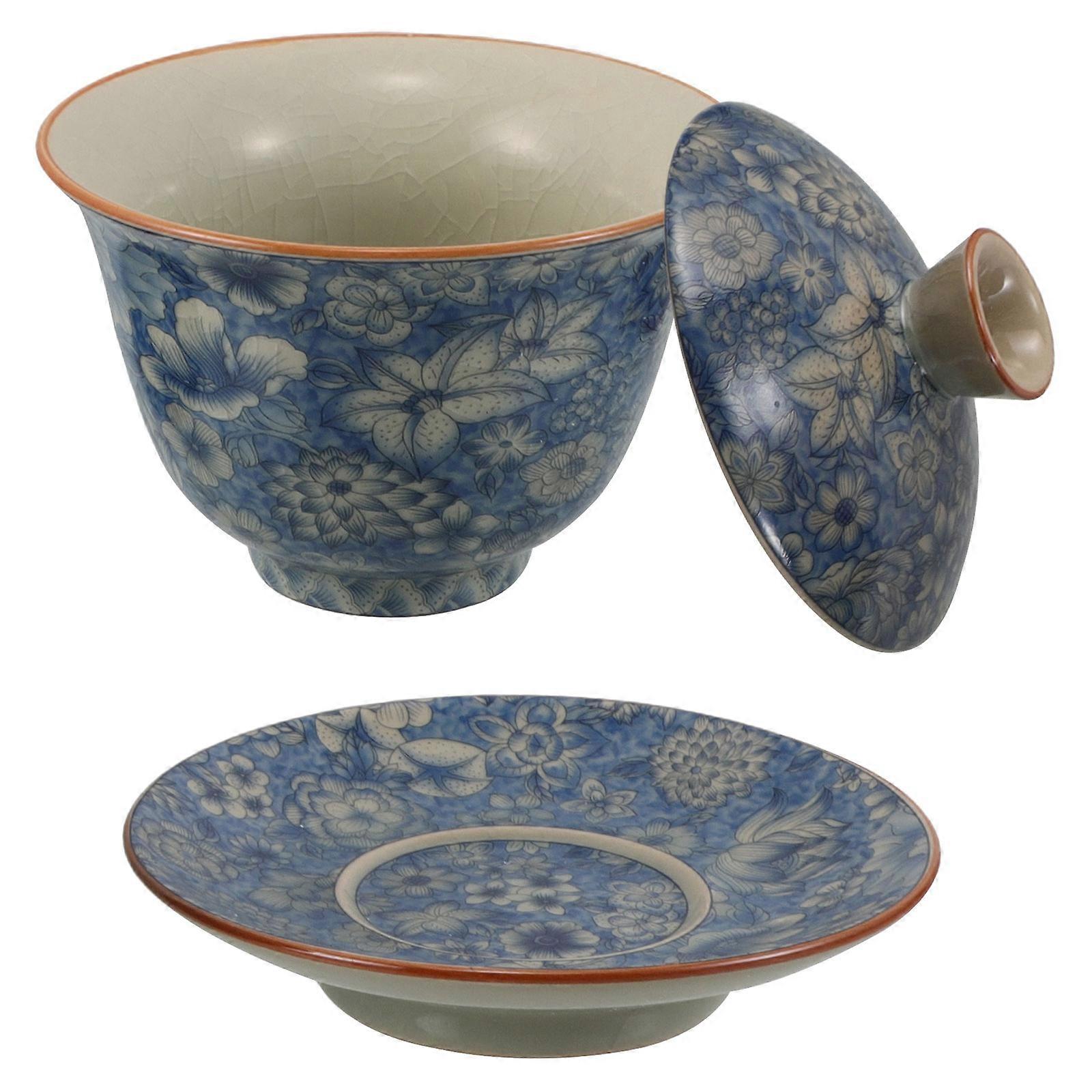 Chinese Tea Cup Ceramic Lidded Bowl for Drinking Vintage Style