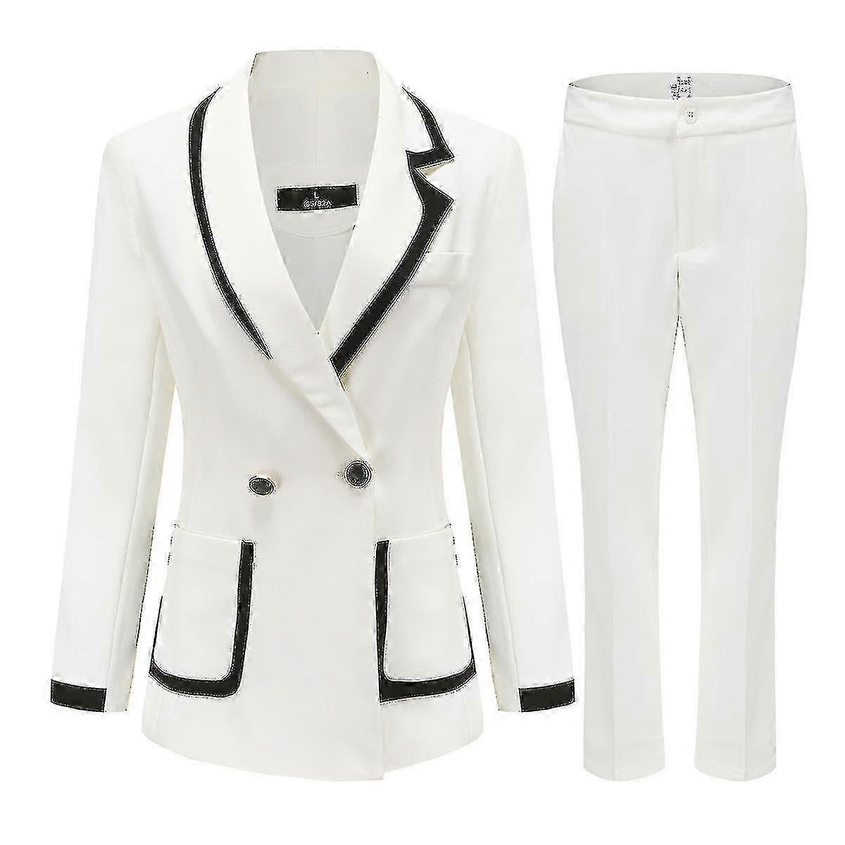Womens Two Pieces Solid Color Double Breasted Blazer Suit Set