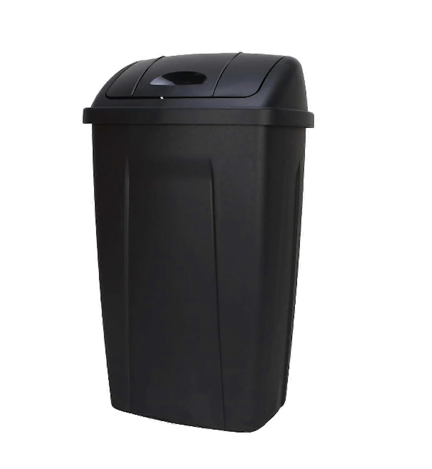 13 Gallon Plastic Garbage Bin with Swing Top Lid, Black